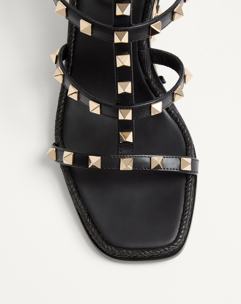Valentino ROCKSTUD WEDGE SANDAL IN CALFSKIN WITH CHECK EMBROIDERY 80MM outlook