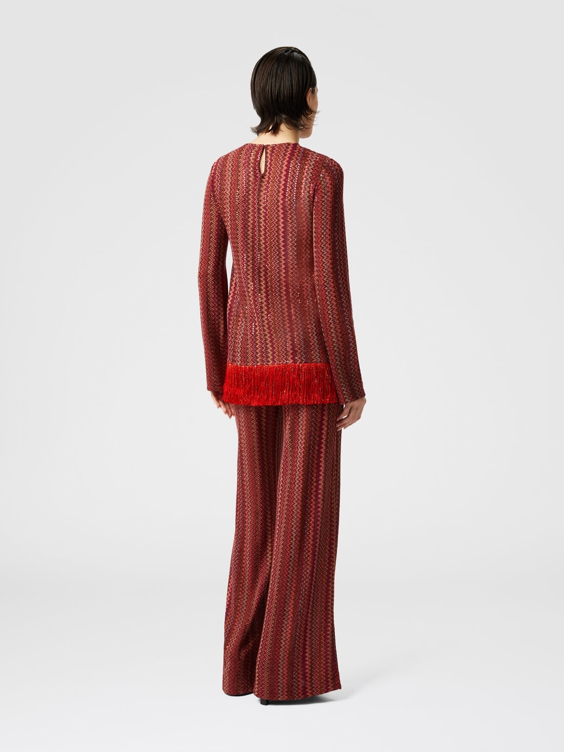 Flare trousers in zigzag viscose blend with sequins - 3