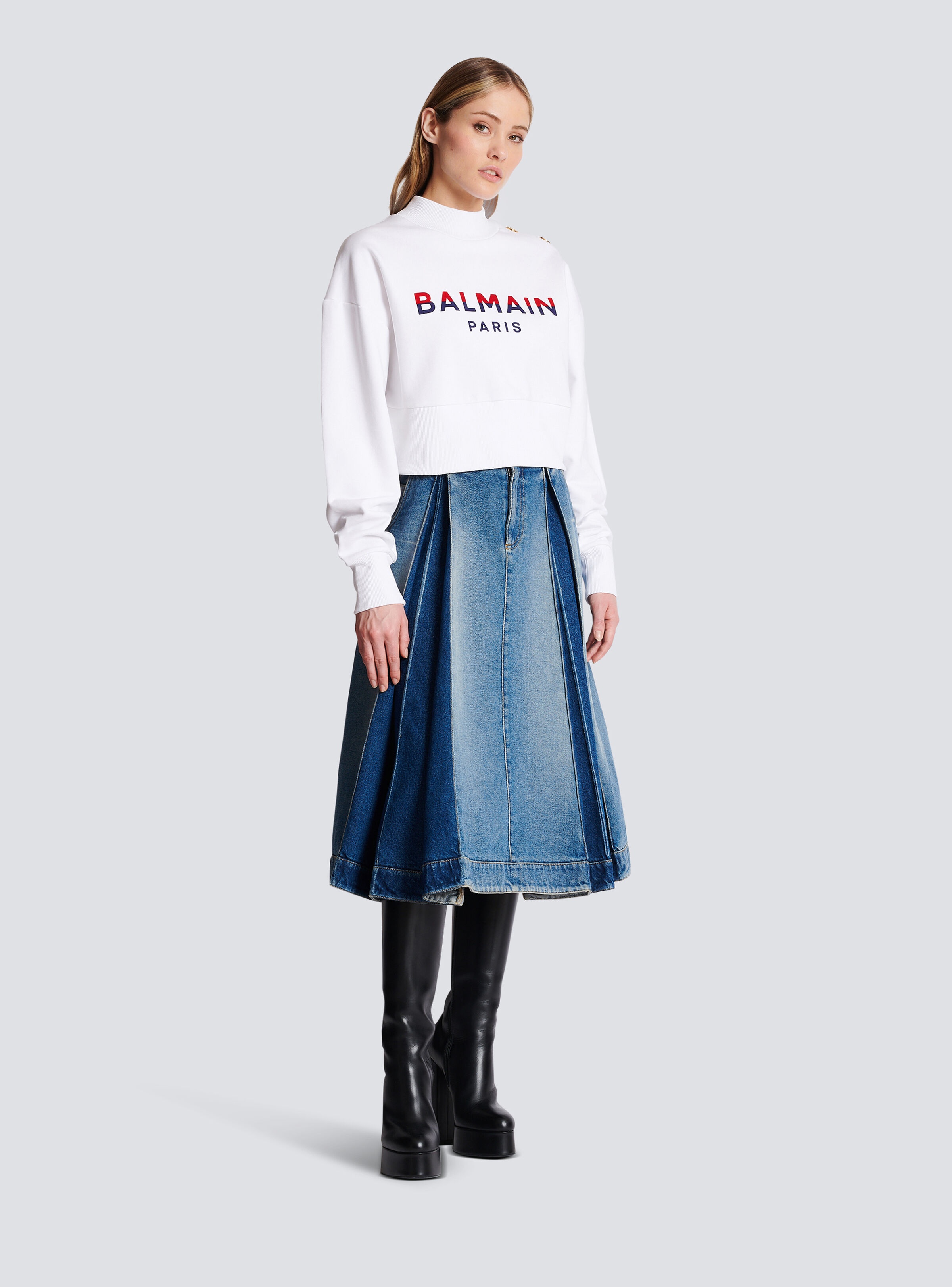 Flocked Balmain Paris cropped sweatshirt - 3