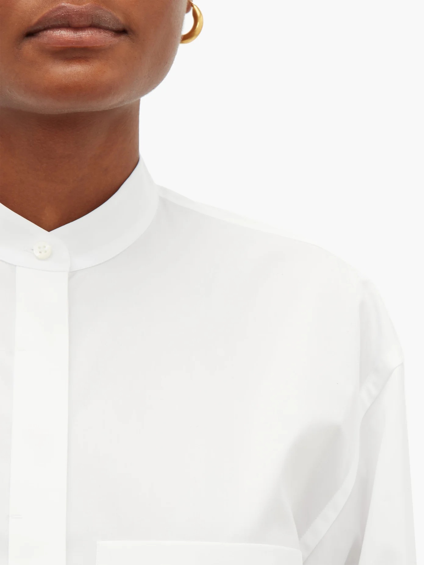 Band-collar cotton-poplin shirt - 4