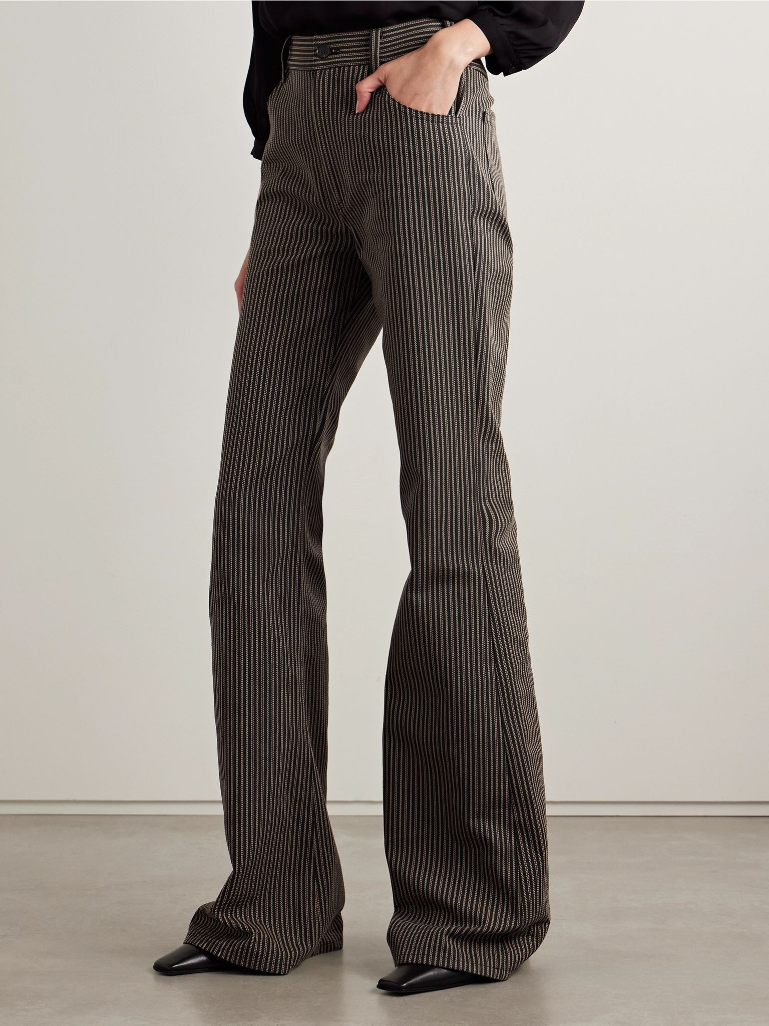 Roe striped cotton-twill flared pants Brown - 3