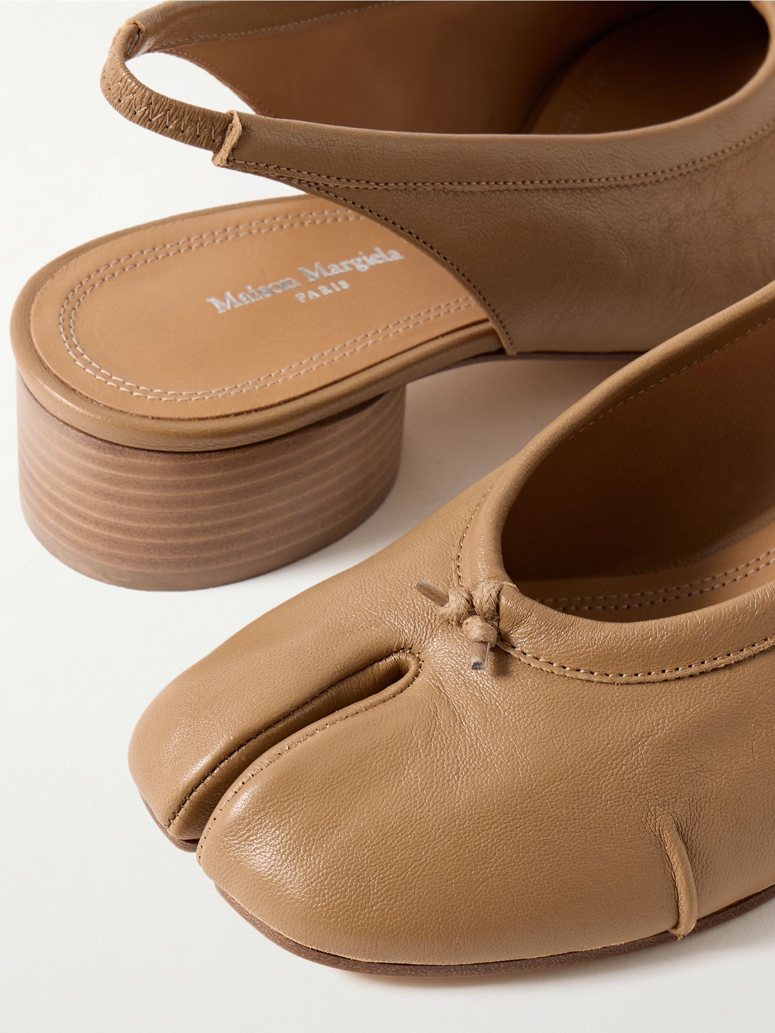Tabi split-toe leather slingback pumps Tan - 4