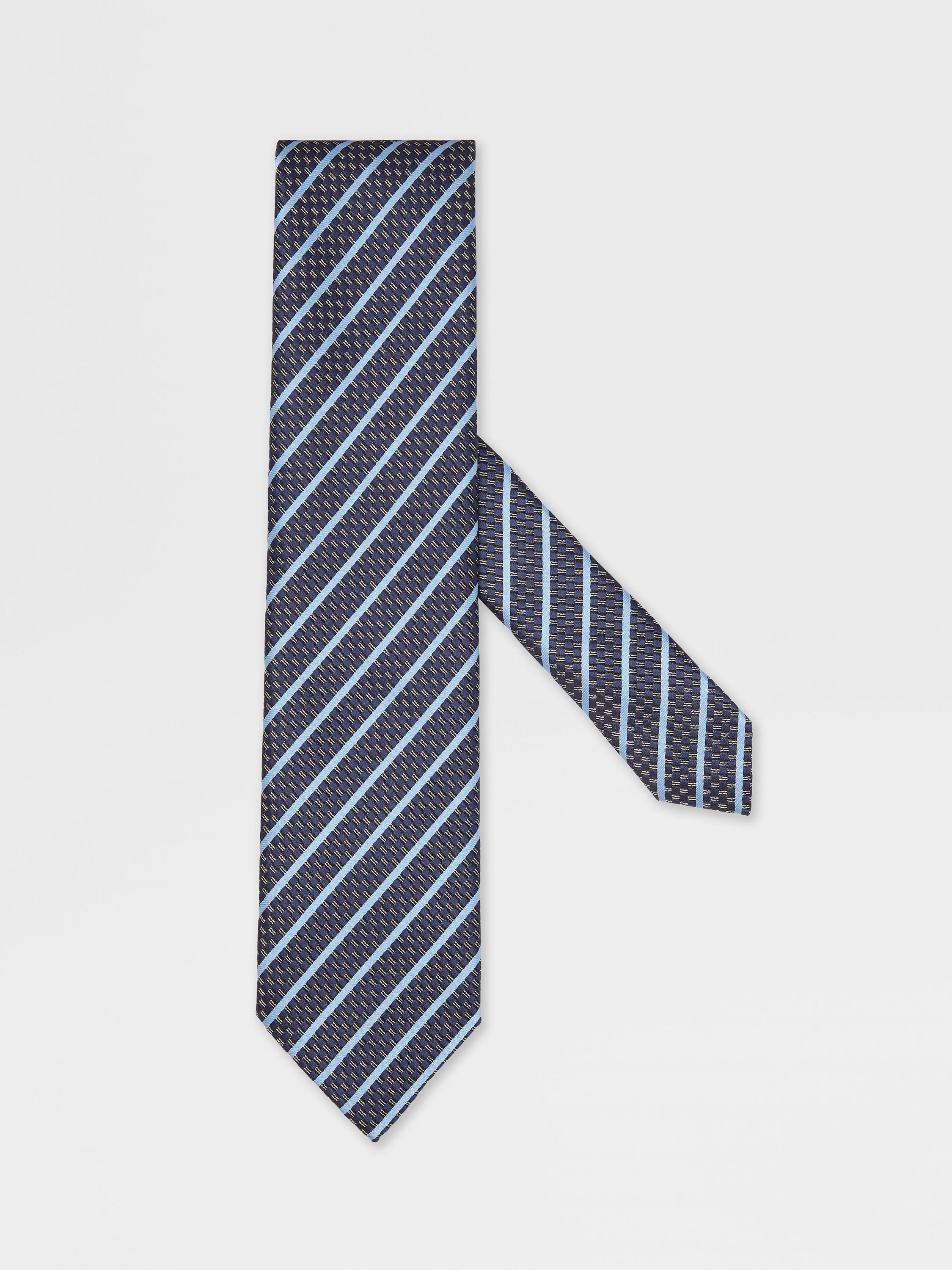 DARK BLUE JACQUARD SILK TIE - 1