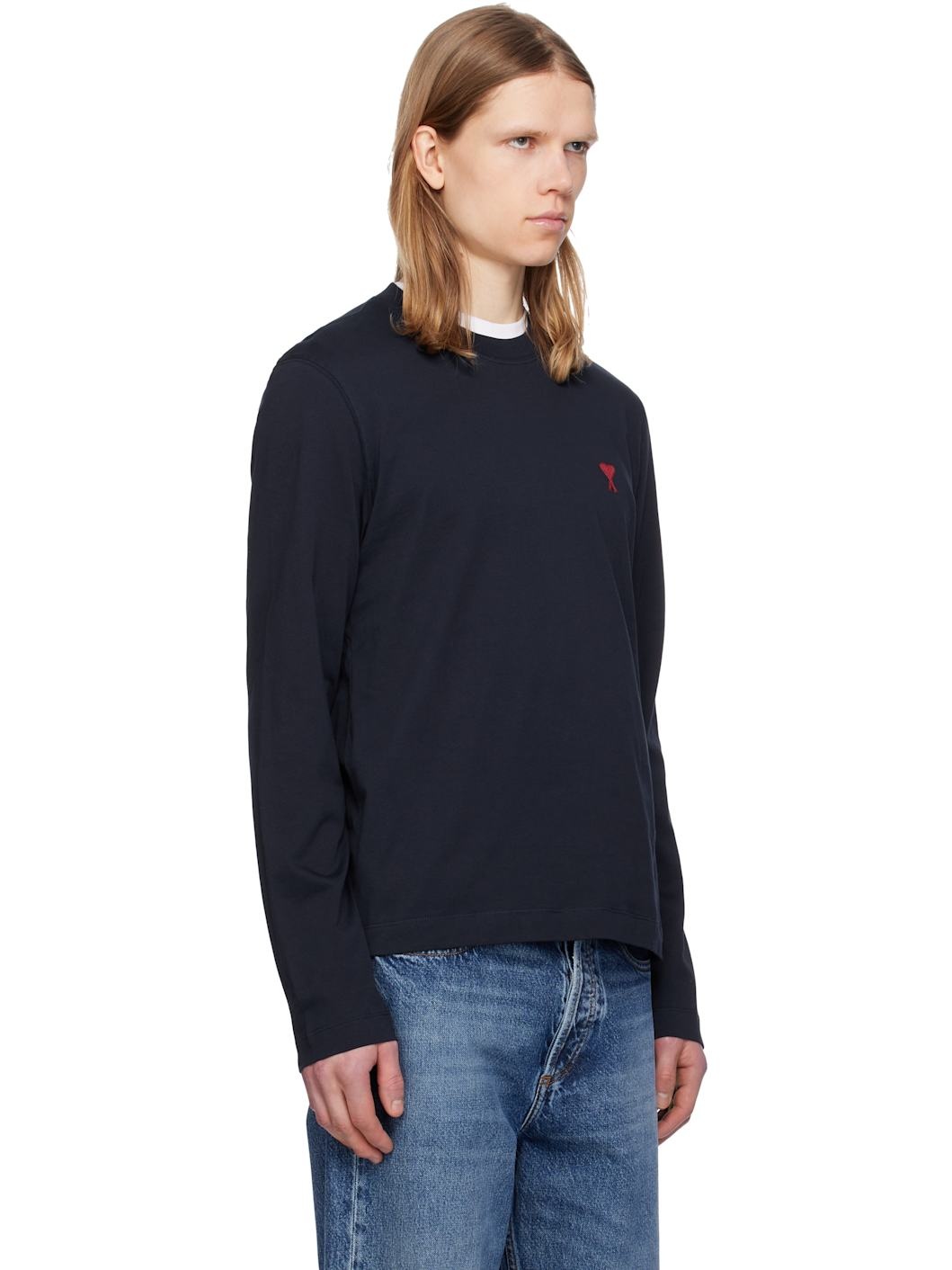 Navy Cotton Ami de Coeur Long Sleeves T-shirt - 2