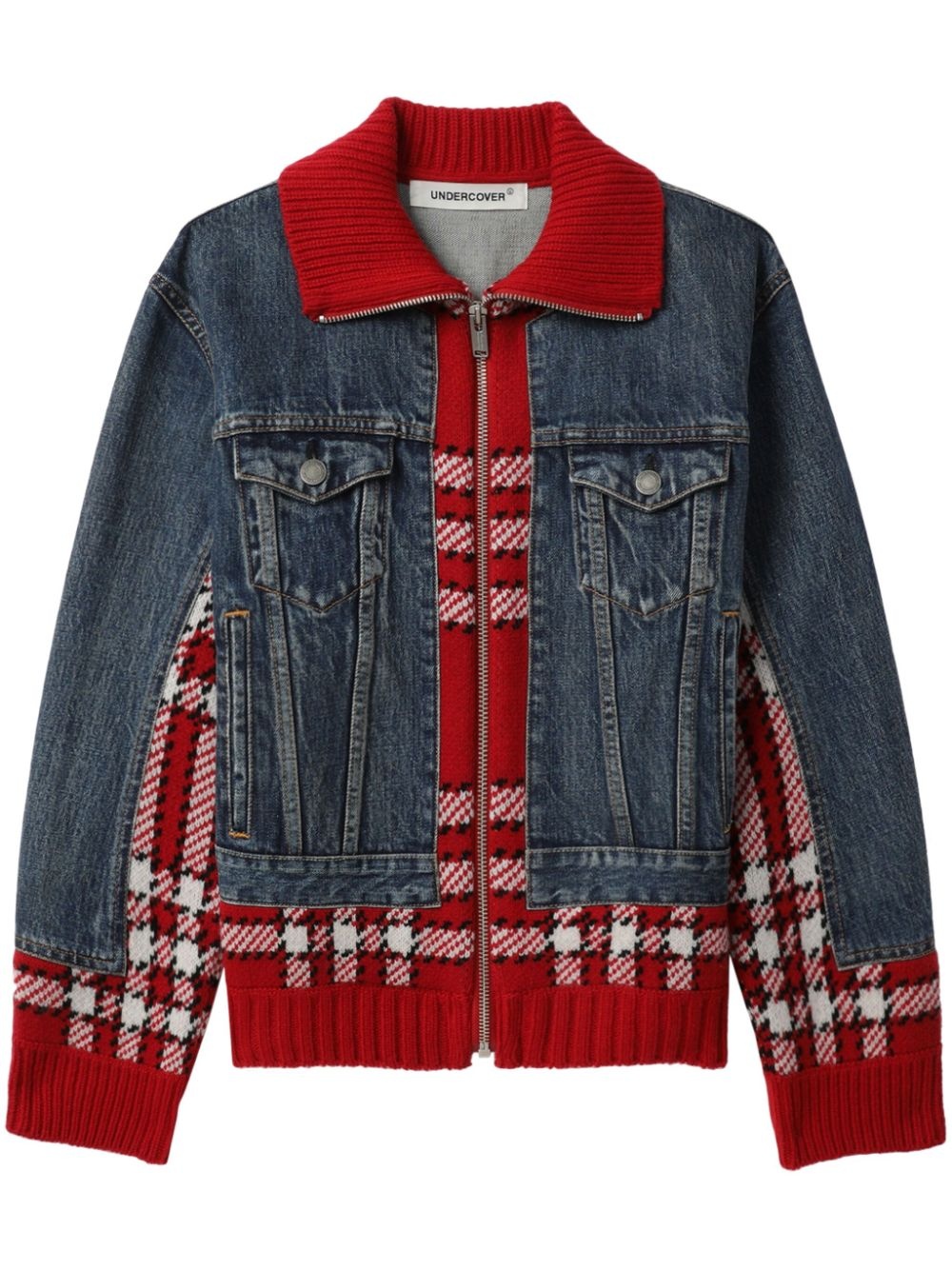 plaid-check panelled jacket - 1