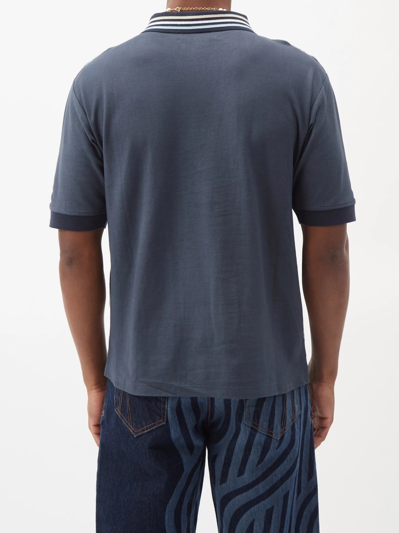 Checkerboard-print cotton-piqué polo shirt - 5