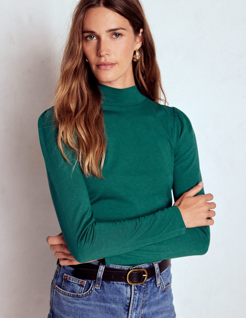 Puff Shoulder Jersey Top-Emerald Night 5