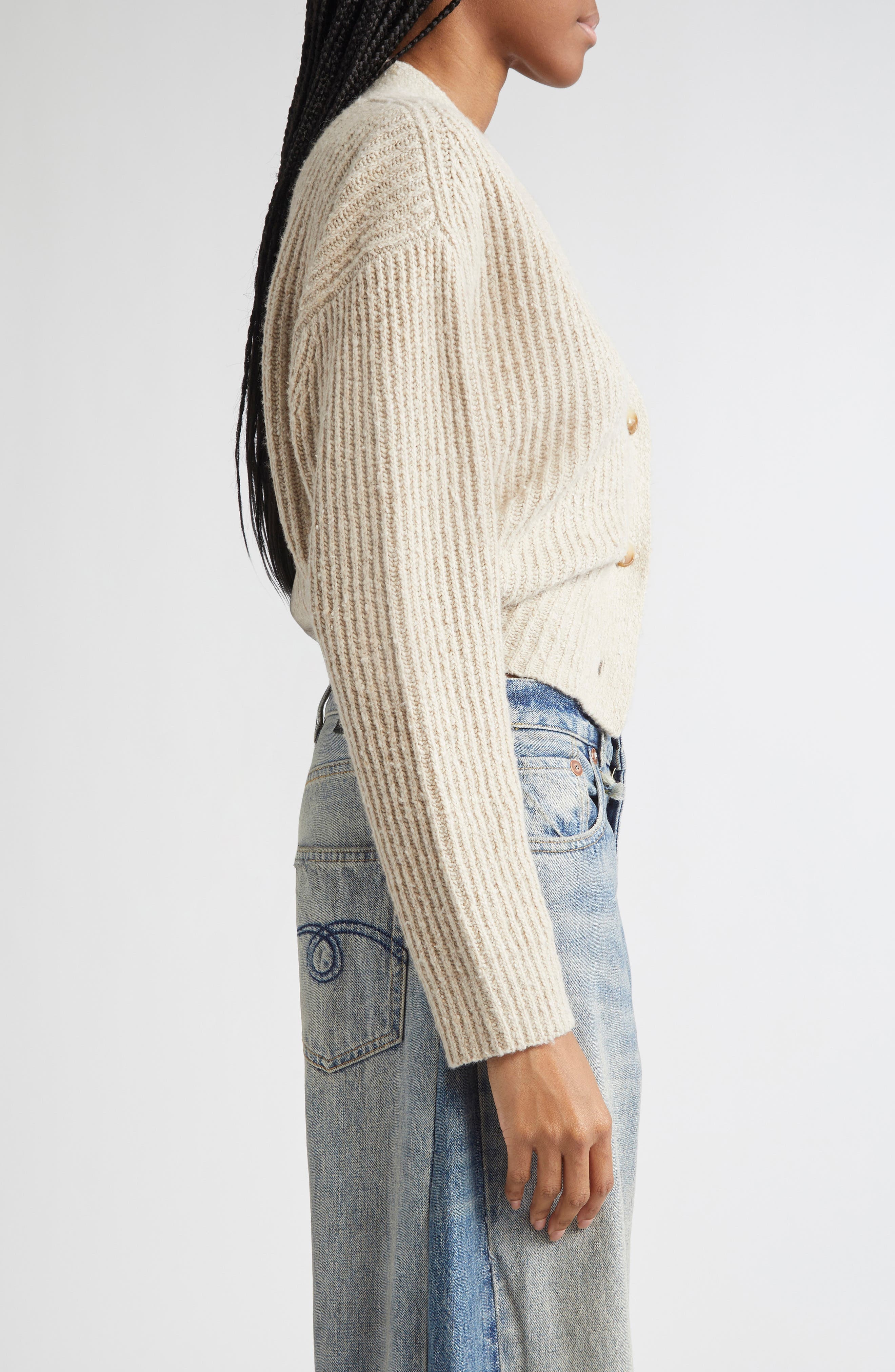 R13 Split Hem Wool Blend Cardigan in Oatmeal Tweed at Nordstrom - 4