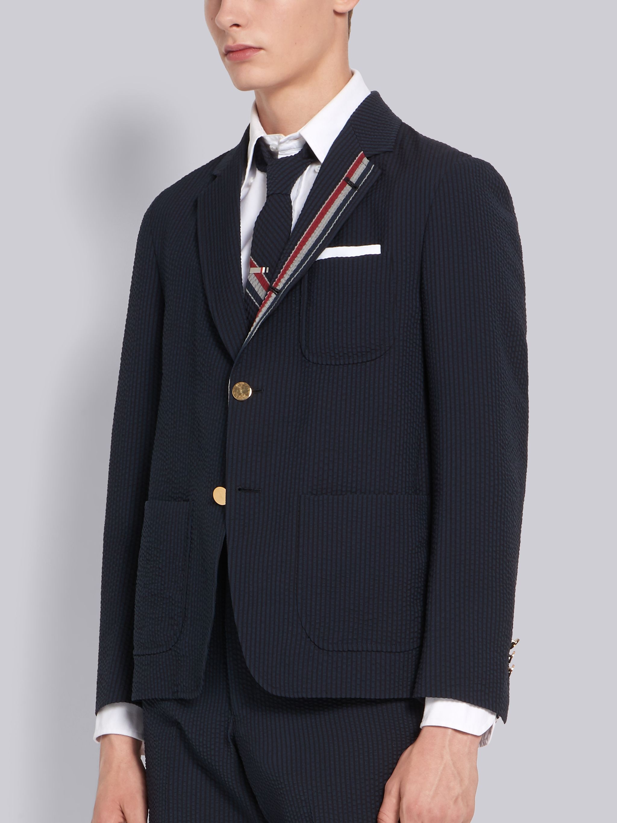 Navy Seersucker RWB Stripe Sack Sport Coat - 2