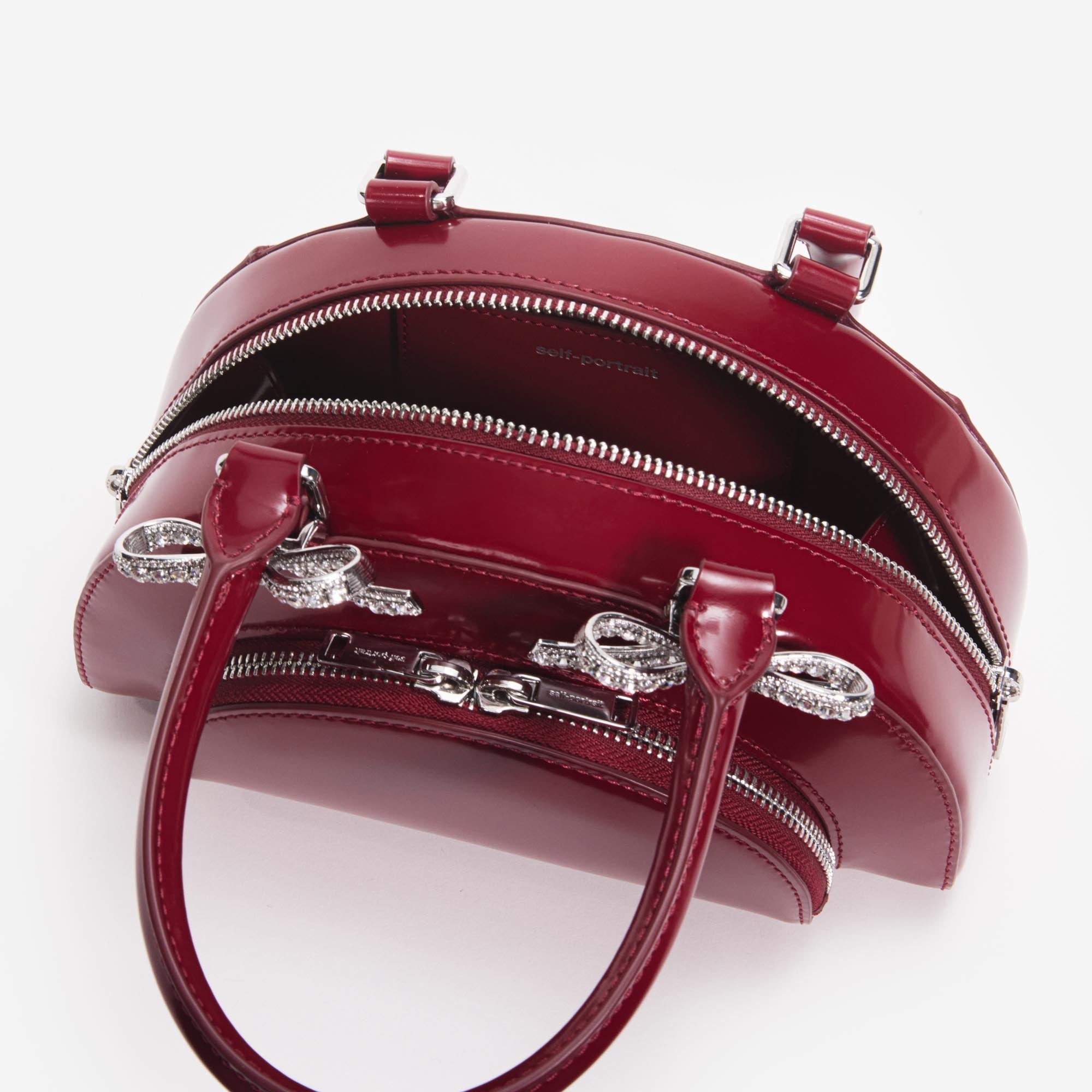 self-portrait Burgundy Leather Curved Mini Tote Bag | REVERSIBLE