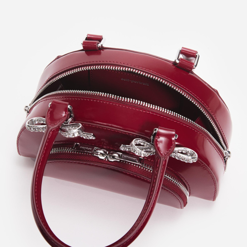 Burgundy Leather Curved Mini Tote Bag 4