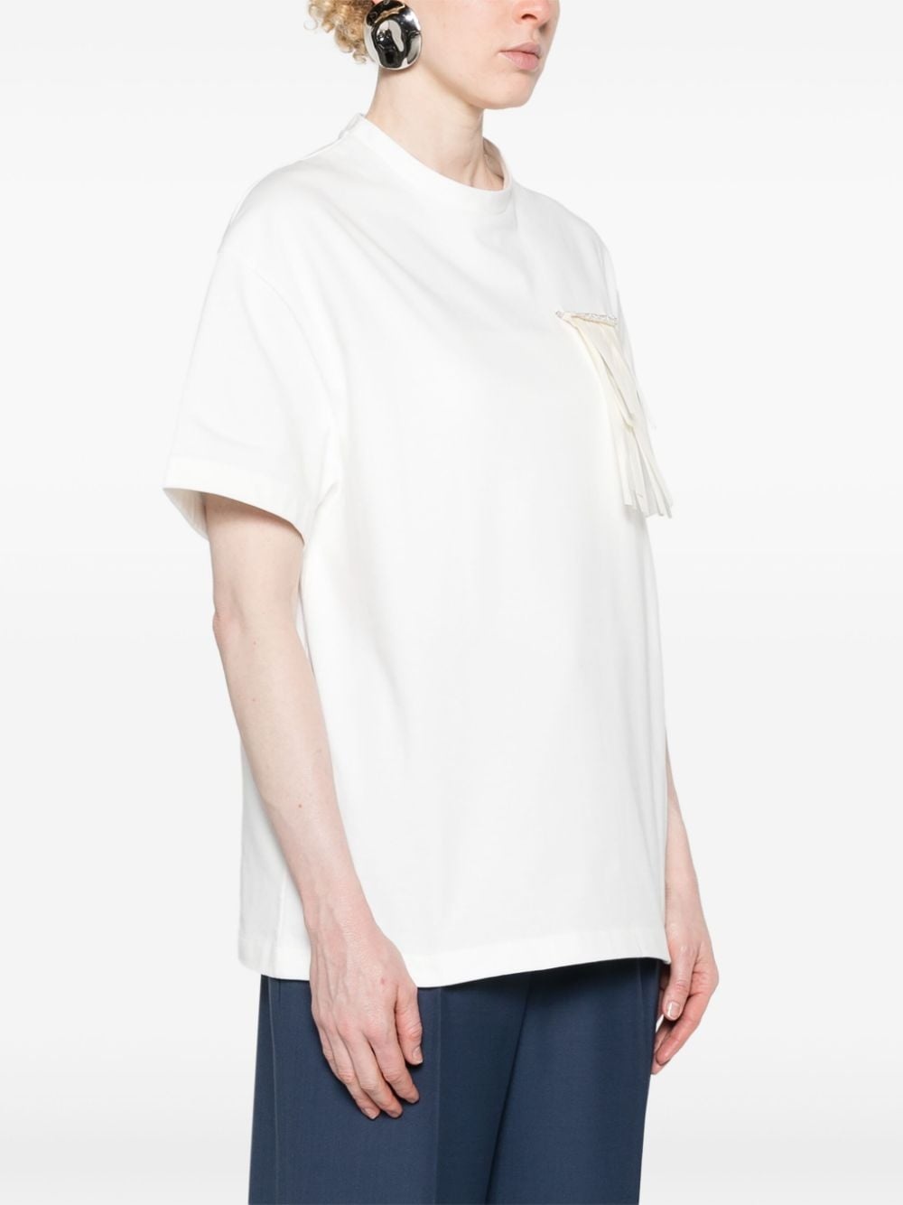 brooch-detailed cotton T-shirt - 3