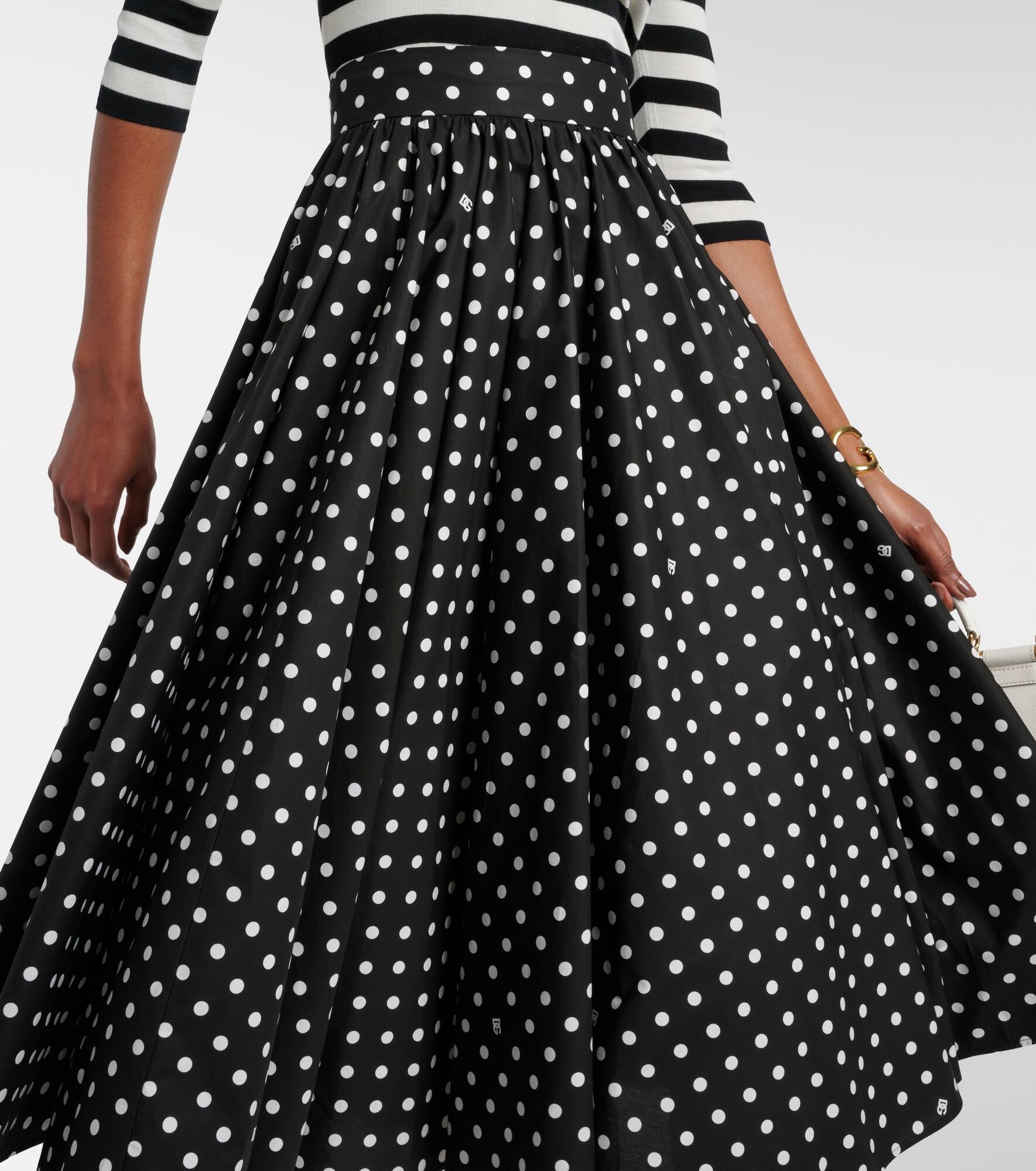 Polka-dot high-rise cotton poplin midi skirt - 5