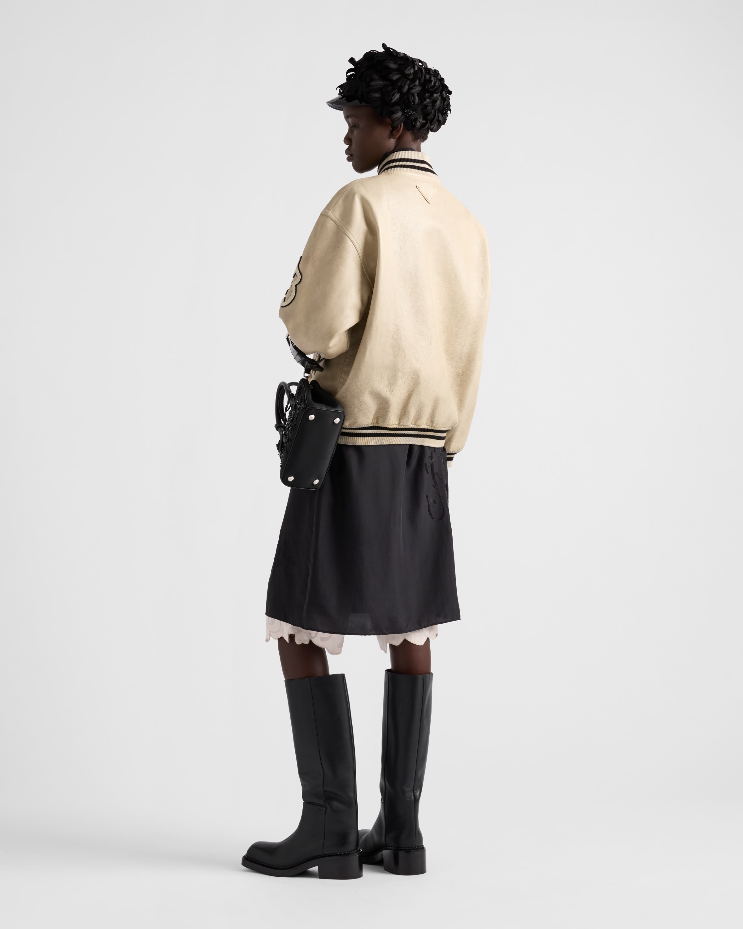 Leather bomber jacket with patch - 5