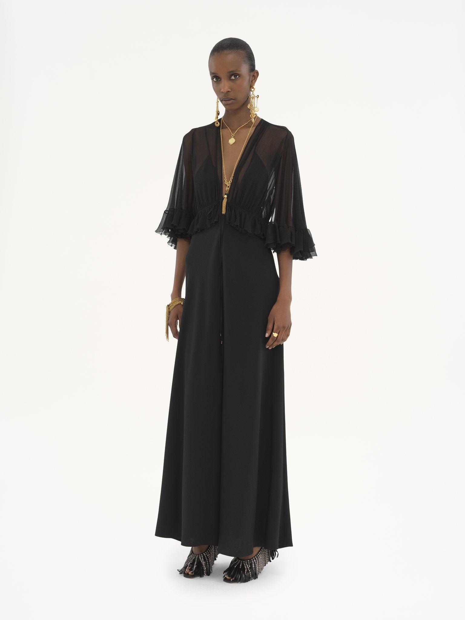 V-NECK LONG DRESS IN CRÊPE SATIN - 4