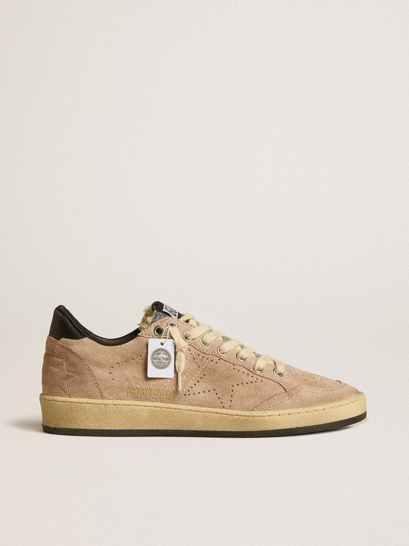 Women's Ball Star LTD in powder pink suede with Swarovski crystal tongue and shearling lining 1