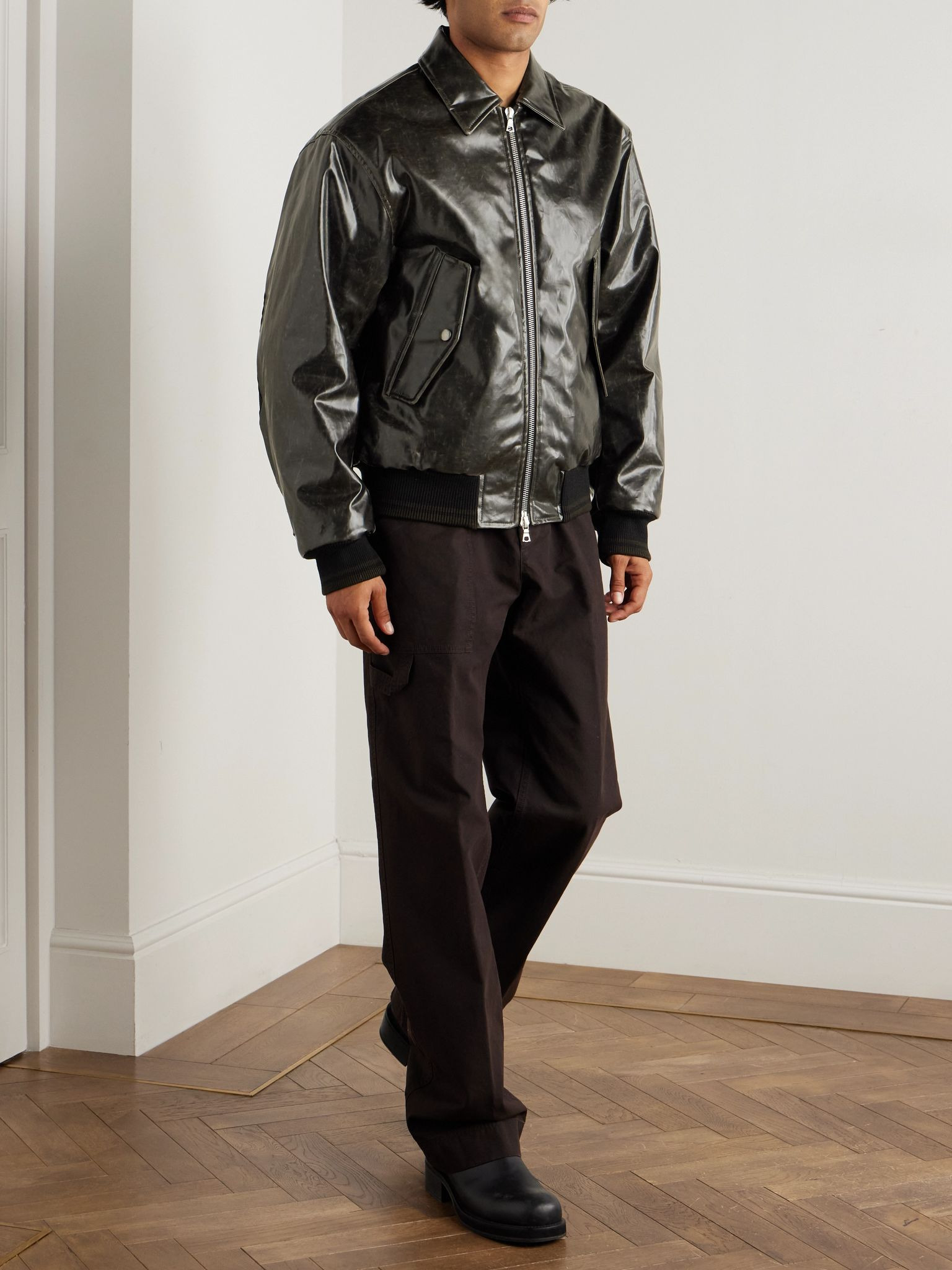 Coated Cotton-Blend Bomber Jacket Black - 2