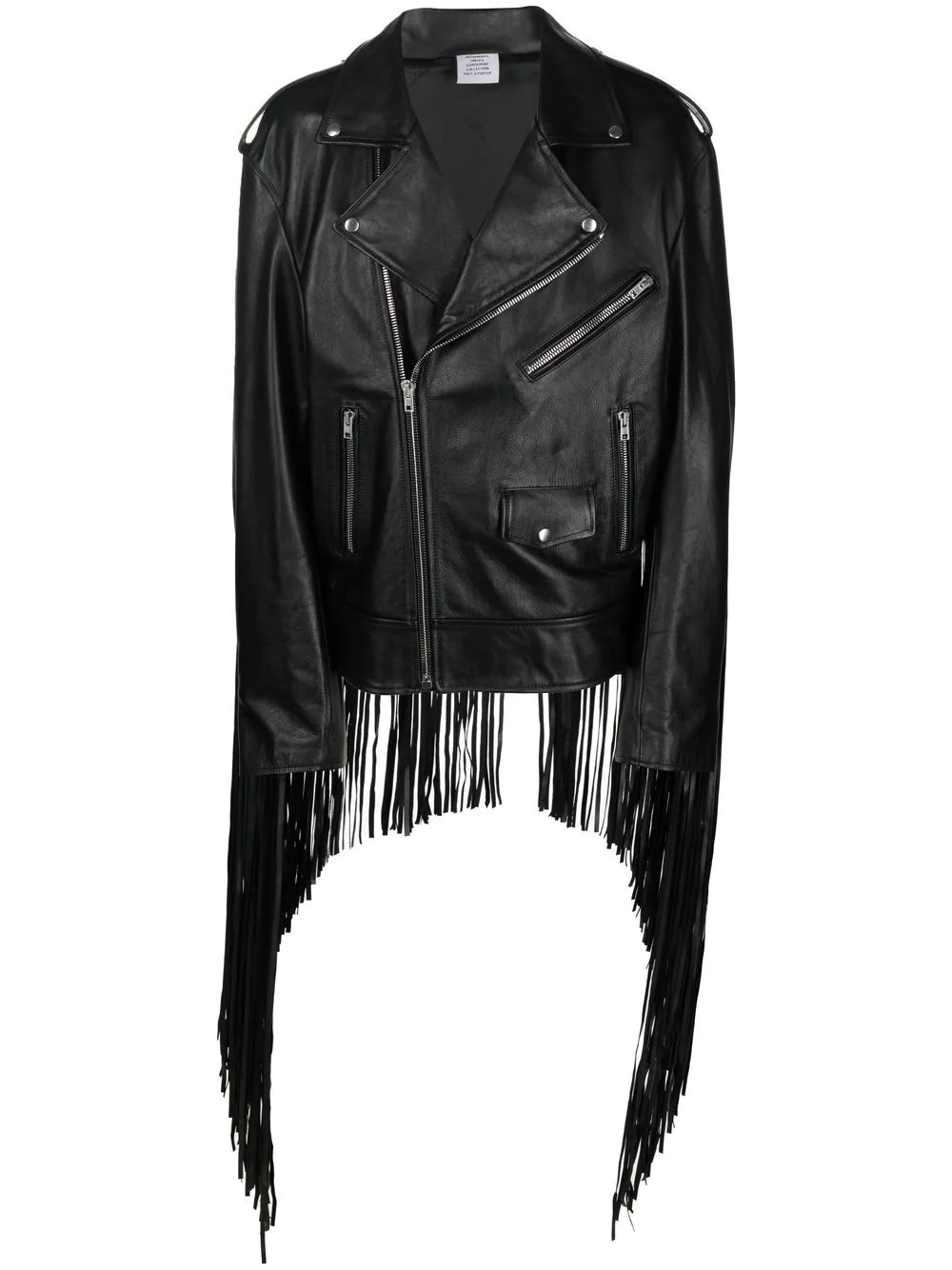 fringe-detail leather biker jacket - 1