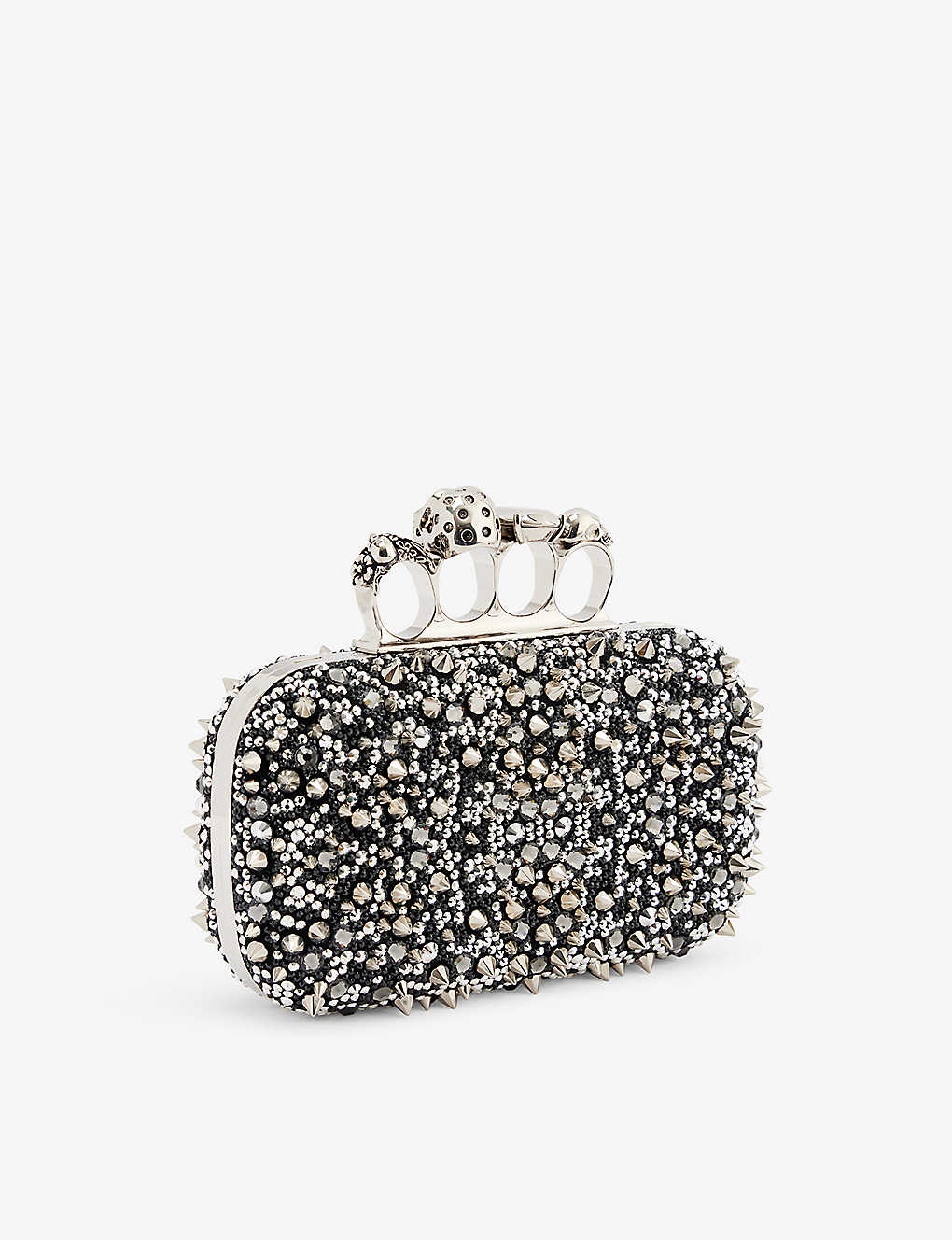 Four-ring stud-embellished leather clutch bag - 3