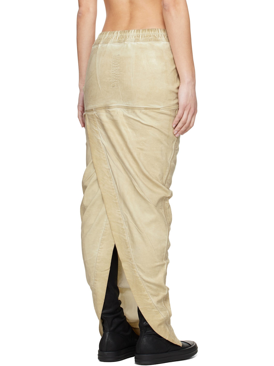 Beige Hollywood Pull On Pillar Denim Maxi Skirt - 3