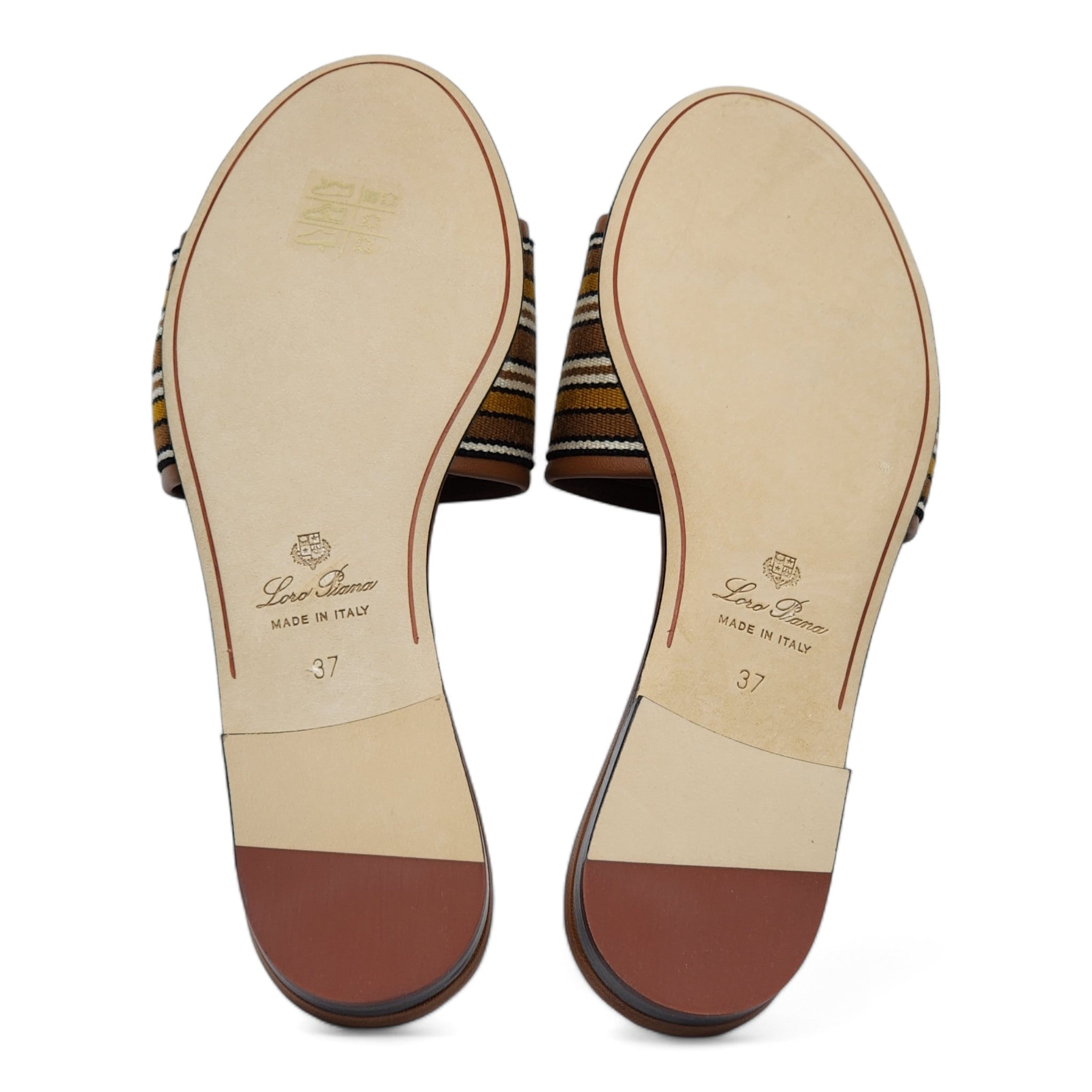 Loro Piana The Suitcase Stripe Flat Sandals in Brown - 10