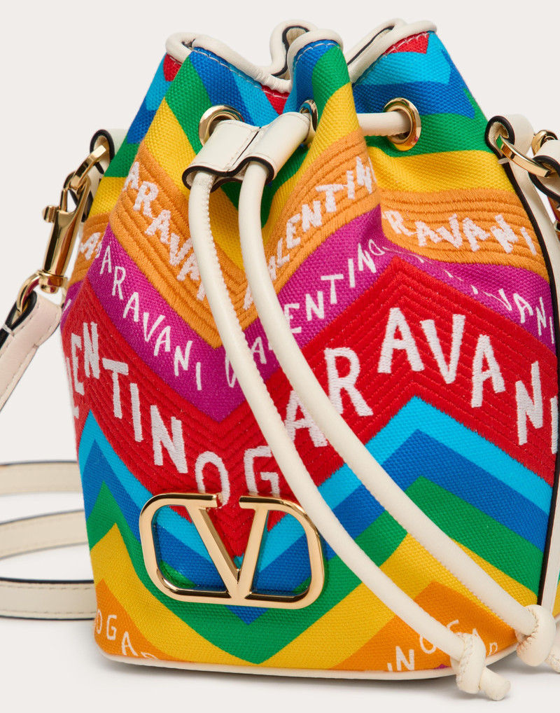 VALENTINO GARAVANI ESCAPE MINI BUCKET BAG IN CANVAS WITH CHEVRON24 PRINT 7