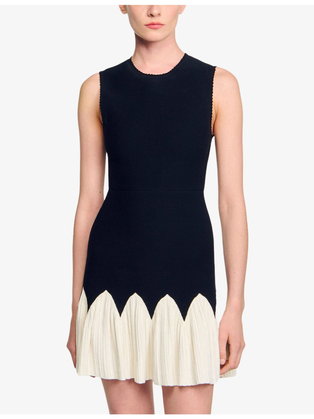 Two-Tone Sleeveless Stretch-Knit Mini Dress - 3