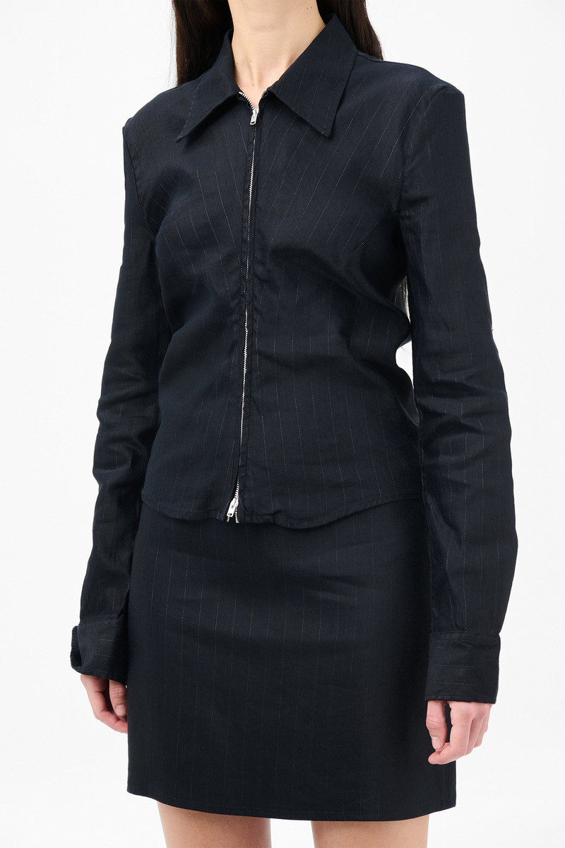 Slim Zip Shirt Night Covert Flex Pinstripe 4