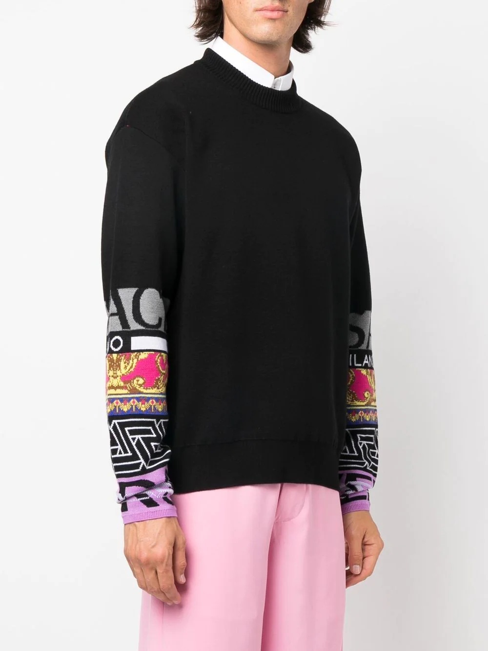 printed-sleeve detail jumper - 3