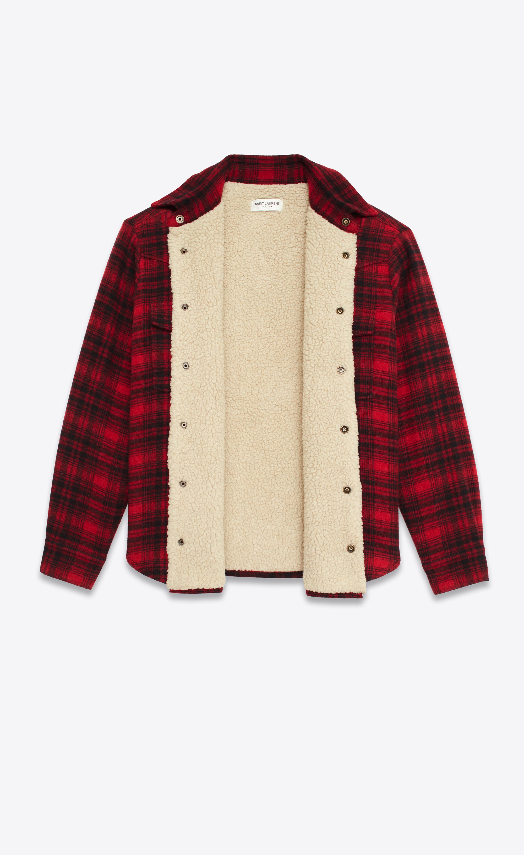 oversized western overshirt in wool check and shearling - 2