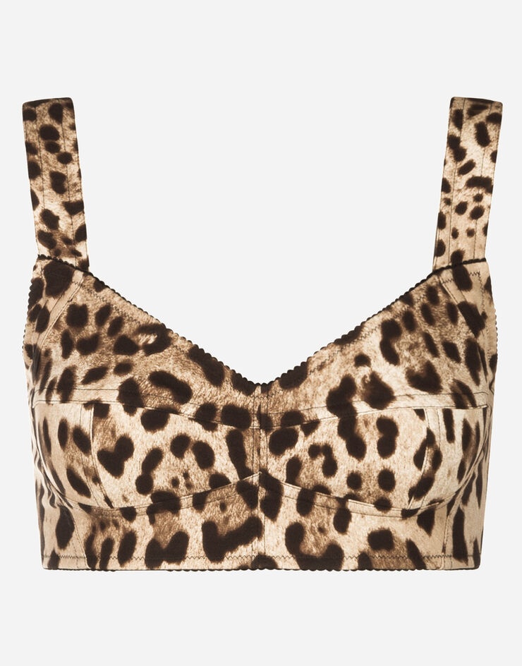 Short bustier top in charmeuse with leopard print - 3