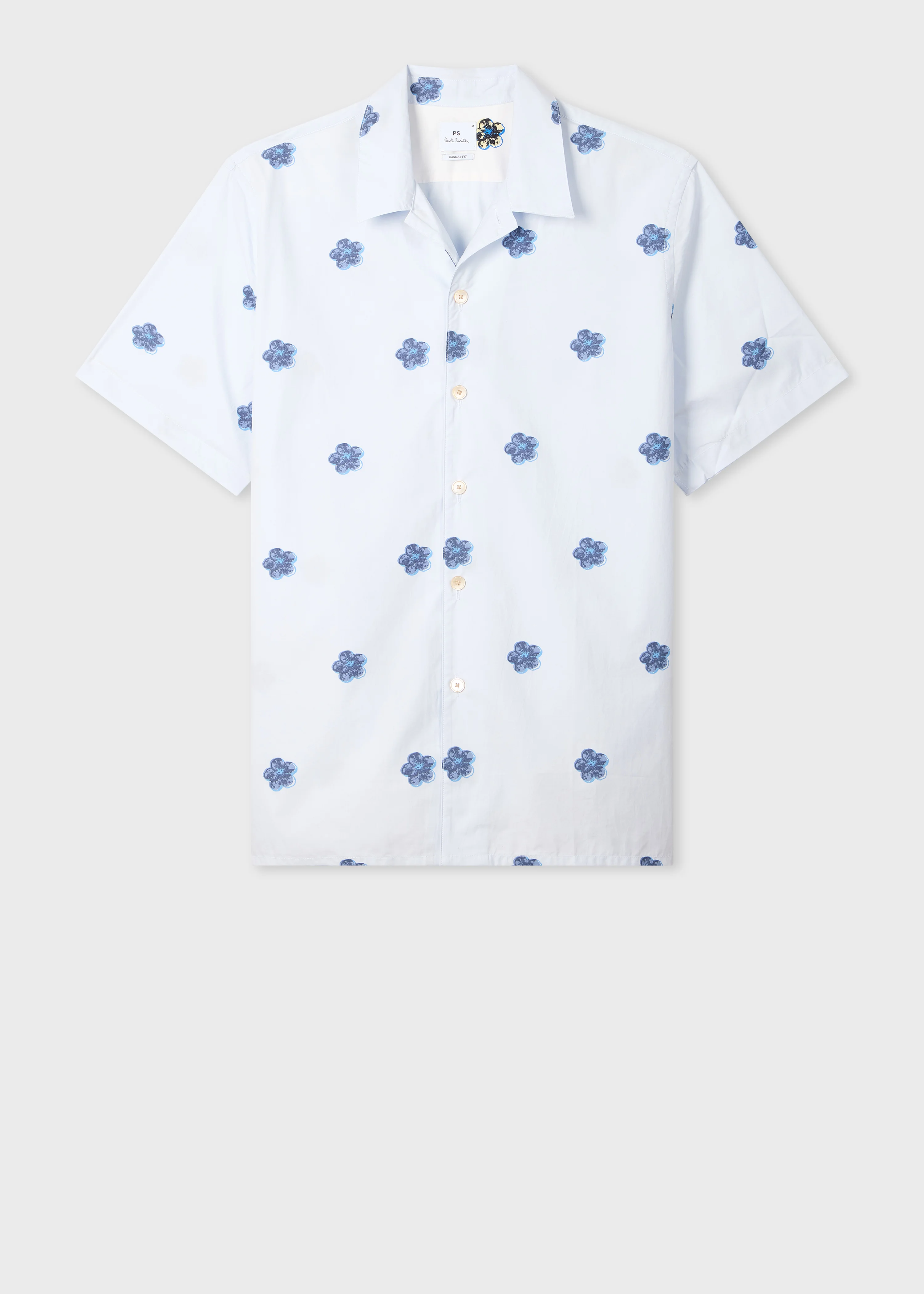 Light Blue 'Zine Floral' Print Cotton Shirt - 1