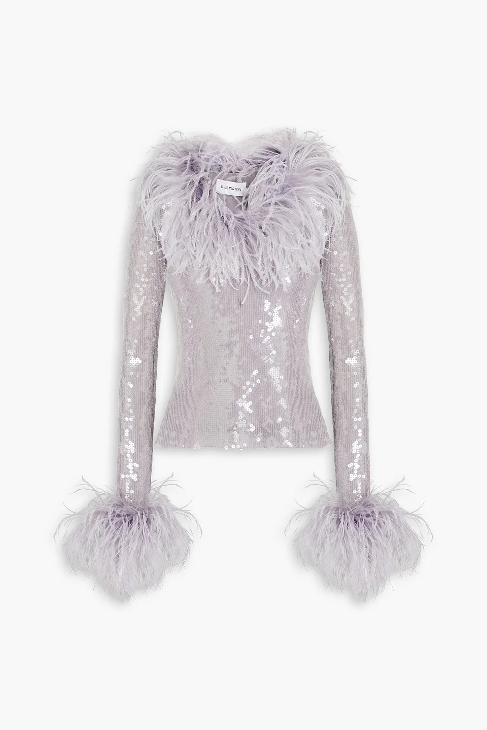 Pendall feather-embellished sequined mesh top - 1