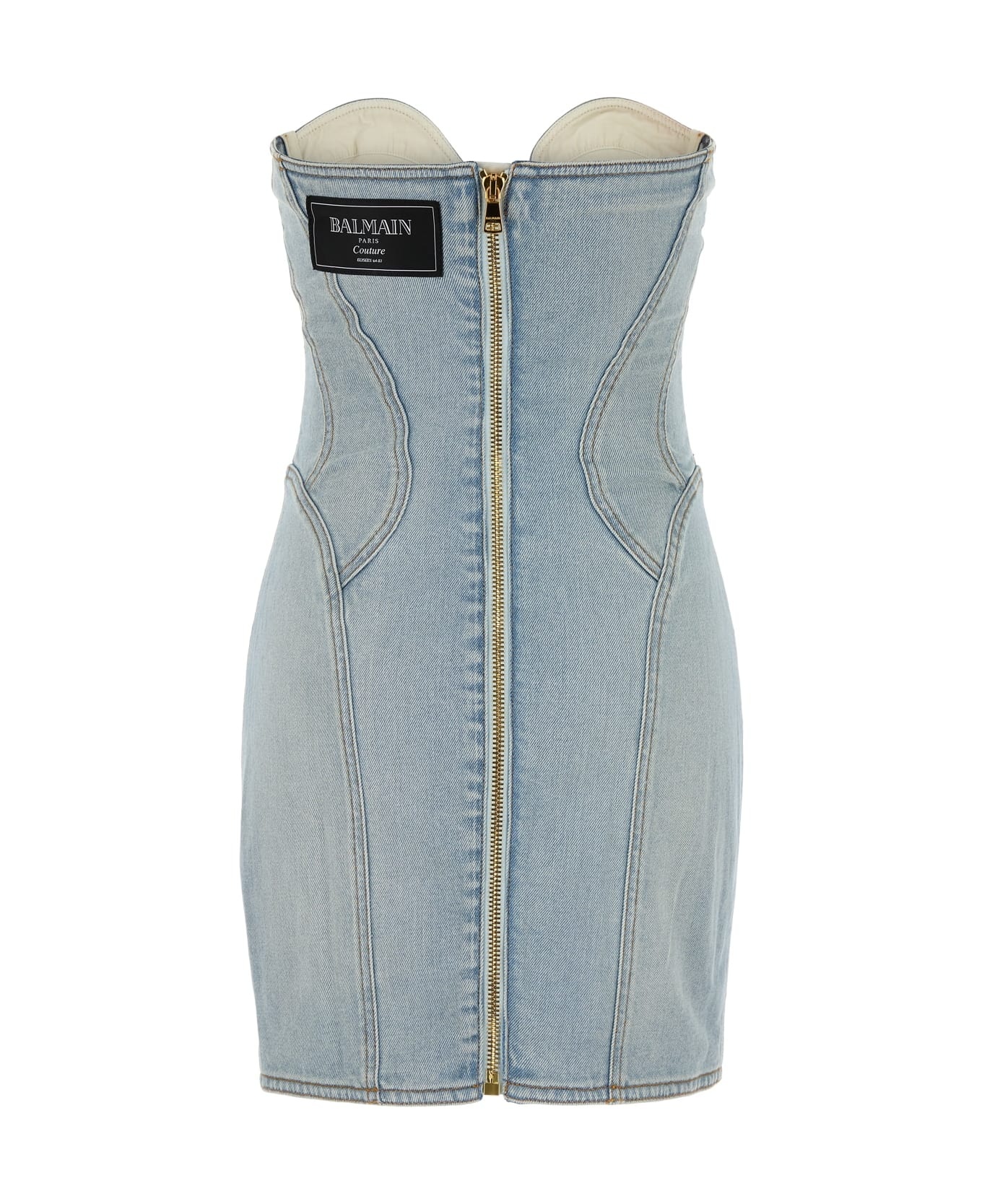 Strapless Button Detailed Denim Dress - 2