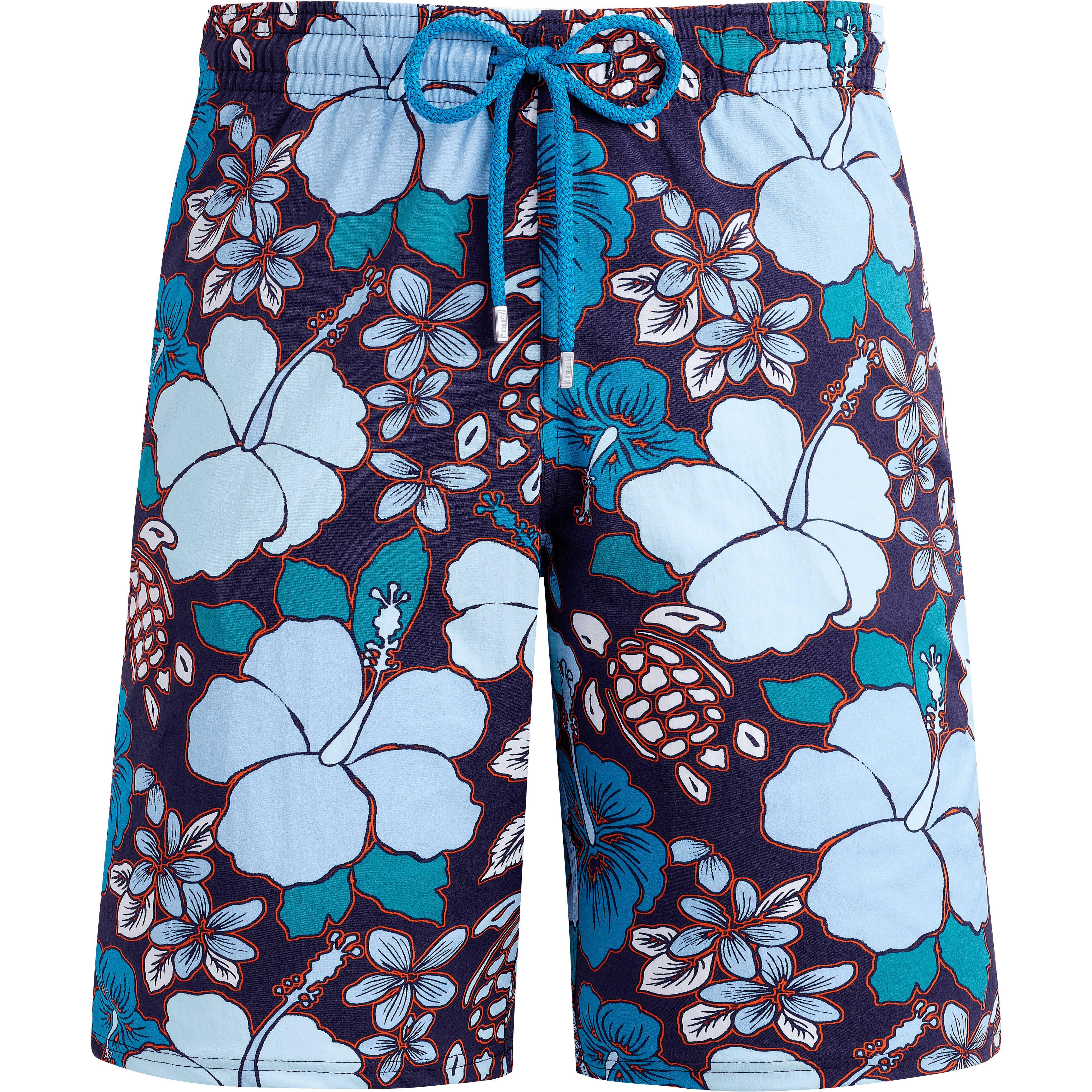 Men Long Stretch Swim Trunks Tropical Turtles - 1