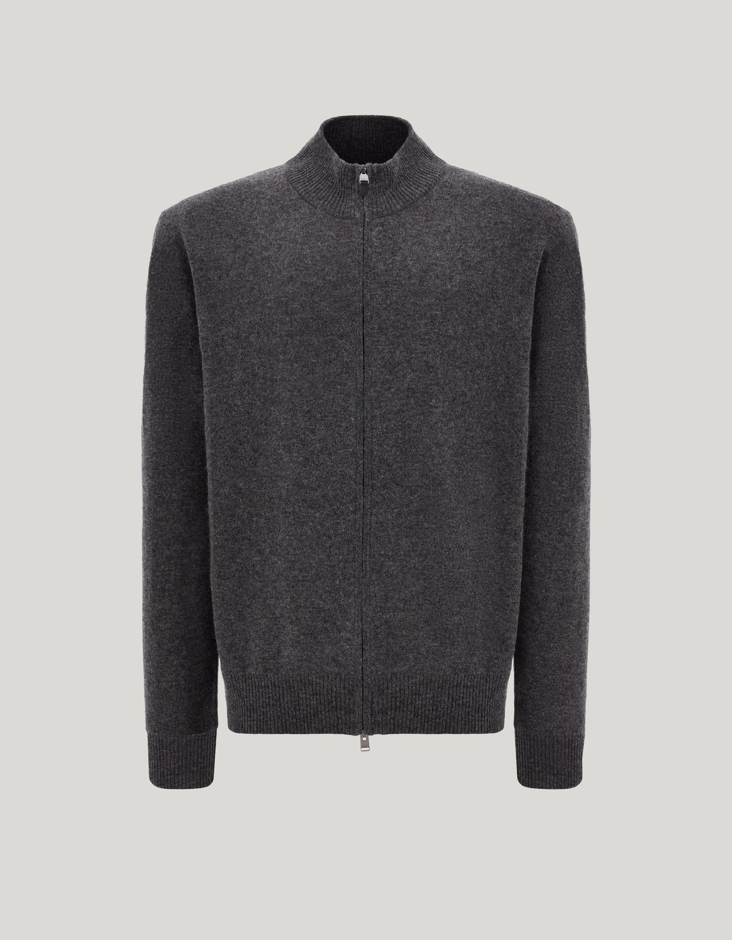ANTHRACITE WOOL AND CASHMERE FULL-ZIPPERED CARDIGAN - 1