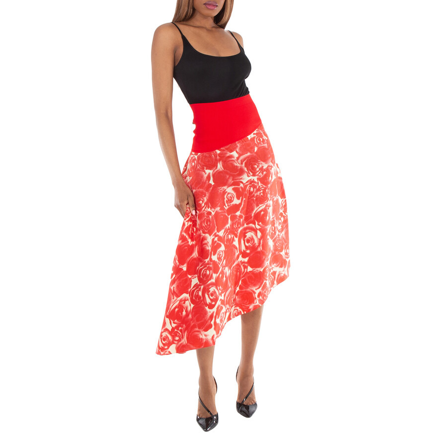 Burberry Rose-Print Asymmetric Silk Skirt - 4