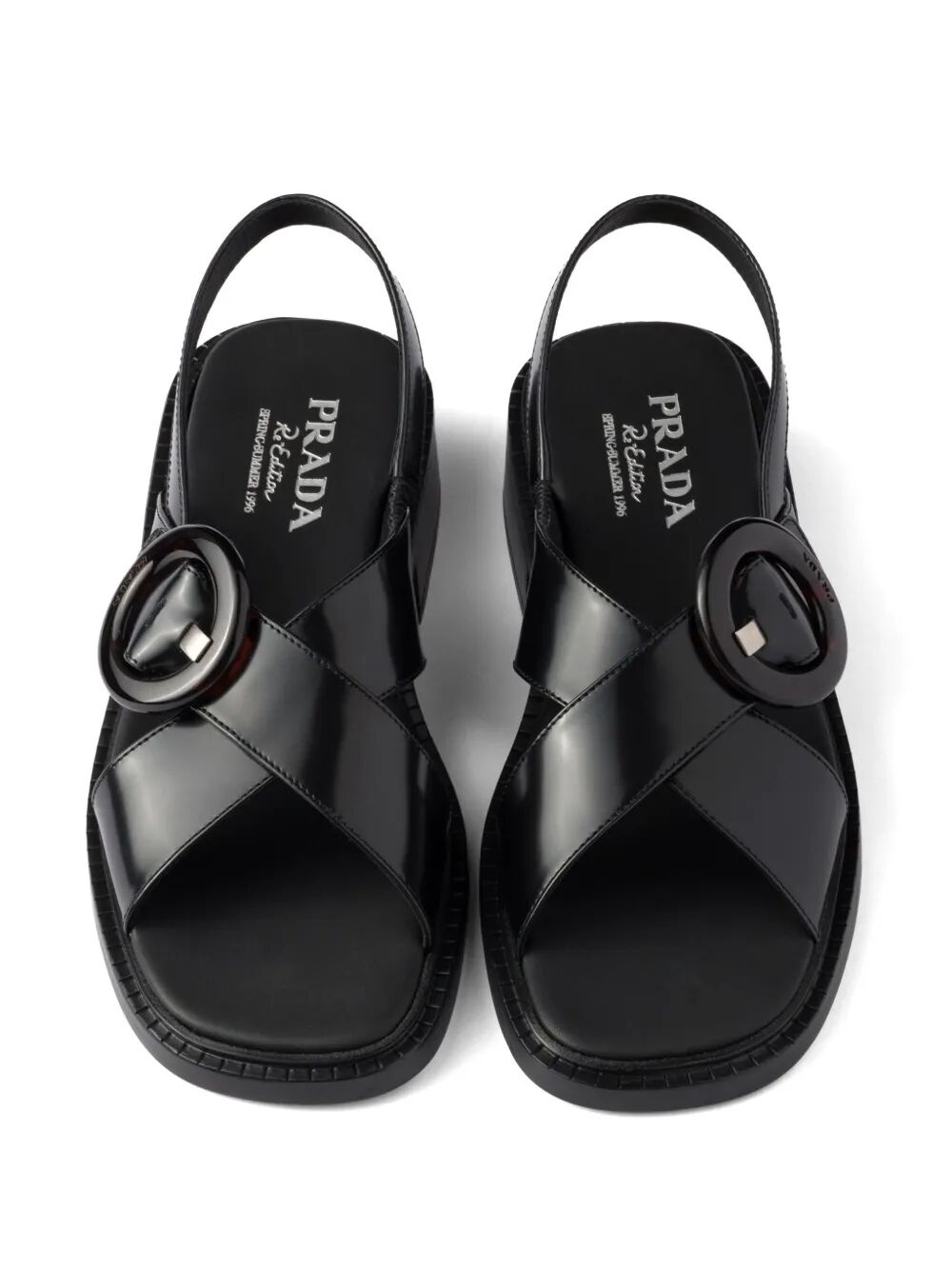 Prada Women Brushed Leather Crisscross Band Sandals With Plexiglas Buckle - 4