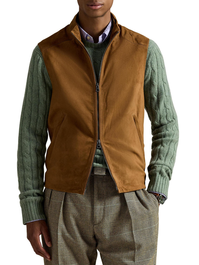Men's Classic Suede Double-Zip Vest - Cafe Brown 3