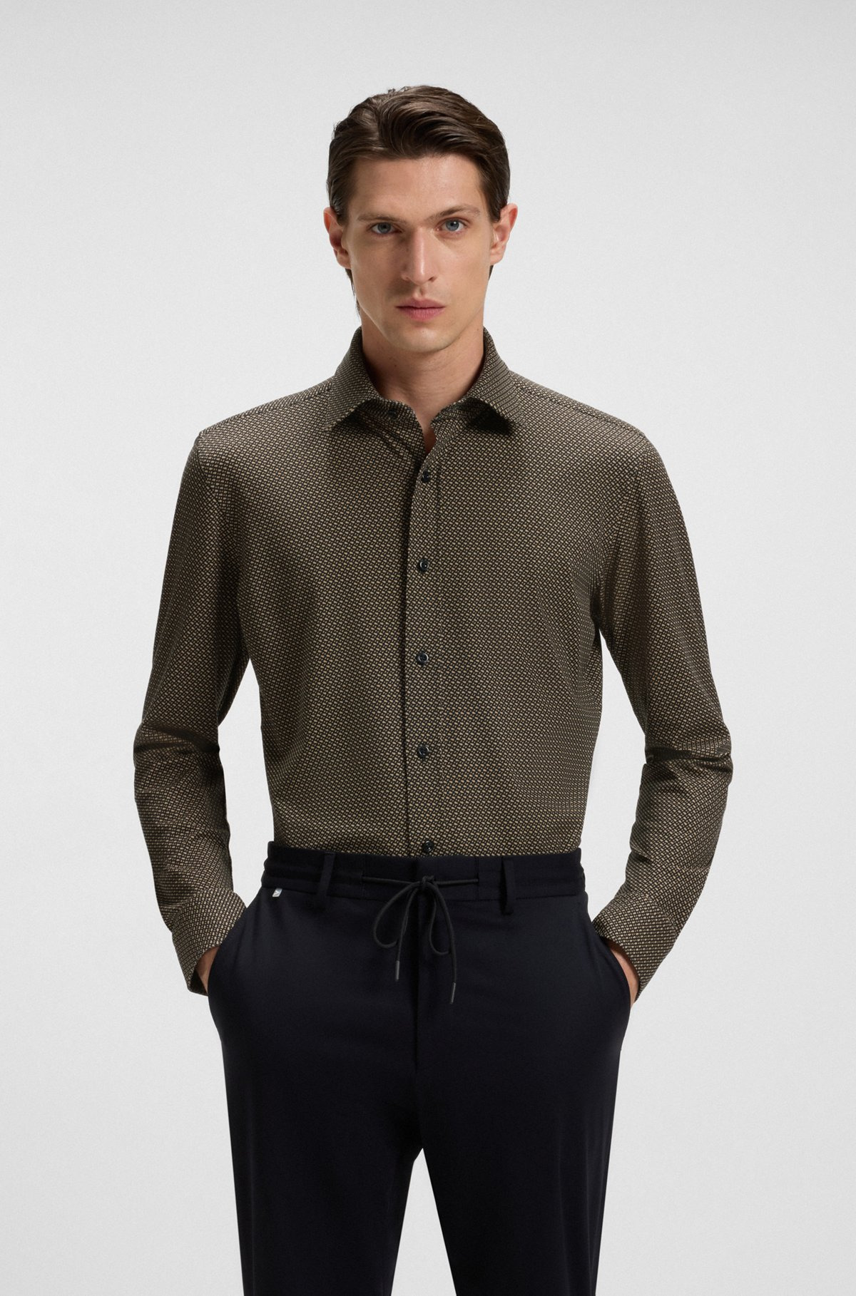 SLIM-FIT SHIRT IN COTTON WITH MONOGRAM PRINT - 2