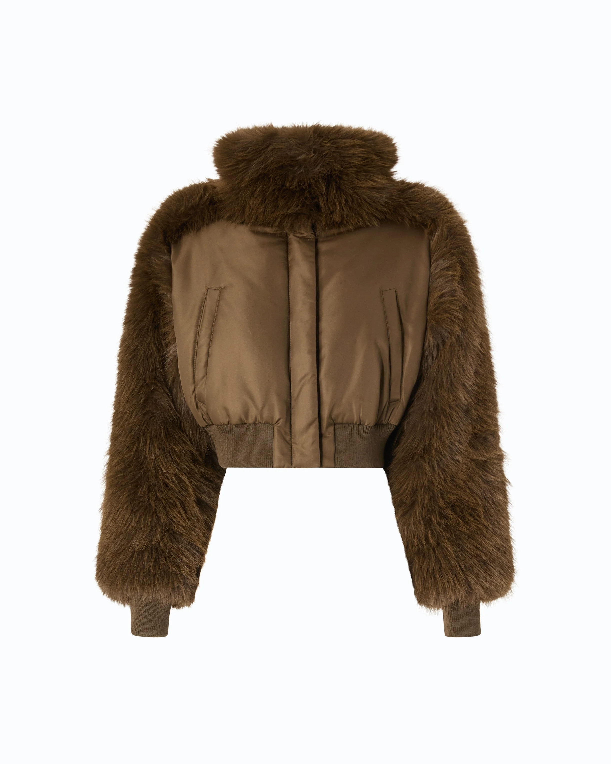 SHORT TECHNICAL SATIN AND FAUX FUR BOMBER JACKET - 1