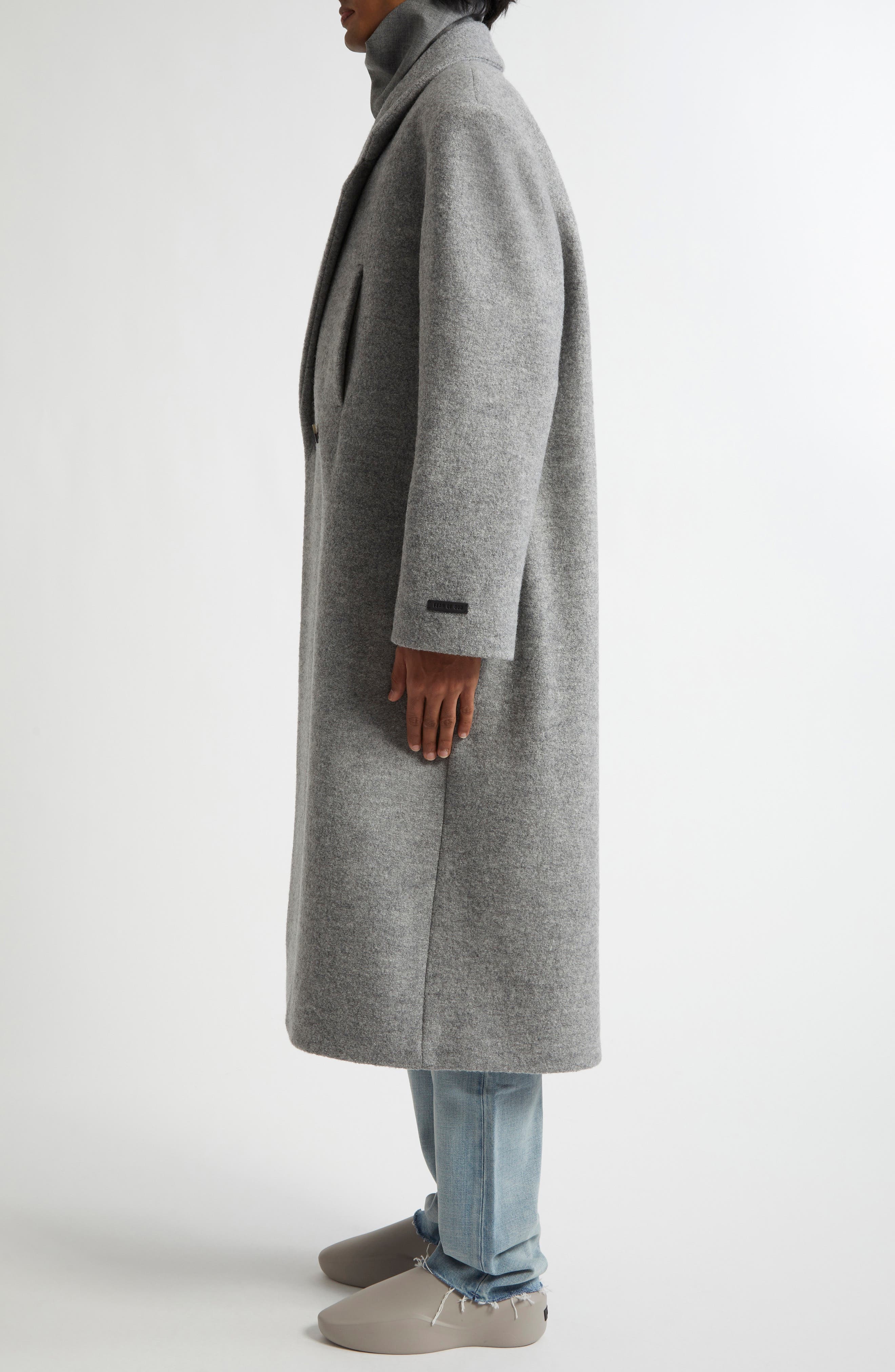 Fear of God Relaxed Boiled Virgin Wool Double Breasted Overcoat in Light Grey at Nordstrom - 4