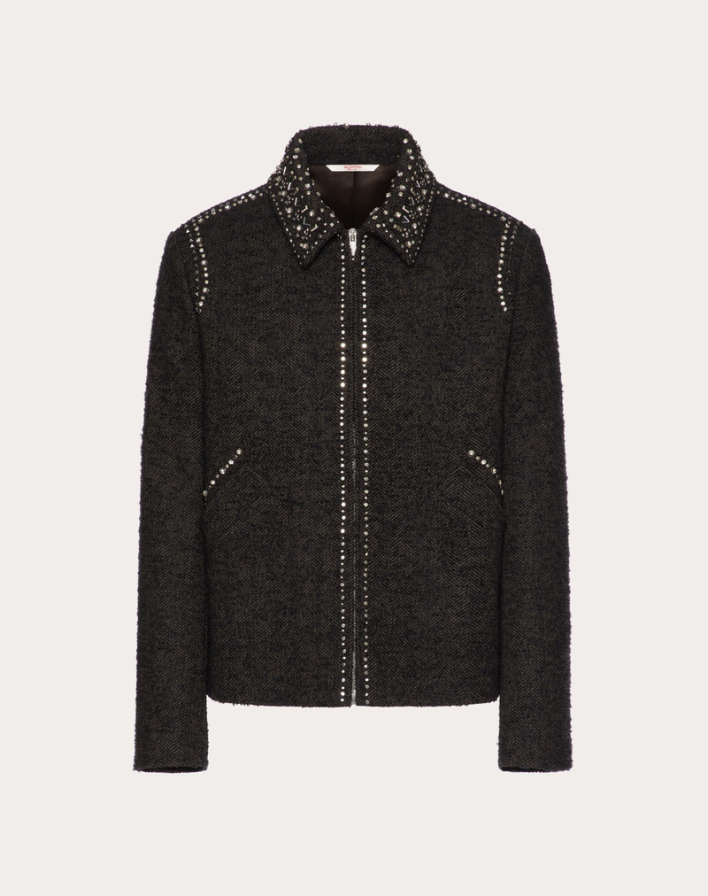 WOOL TWEED JACKET WITH ROCKSTUD SPIKE AND CRYSTAL EMBROIDERY 1