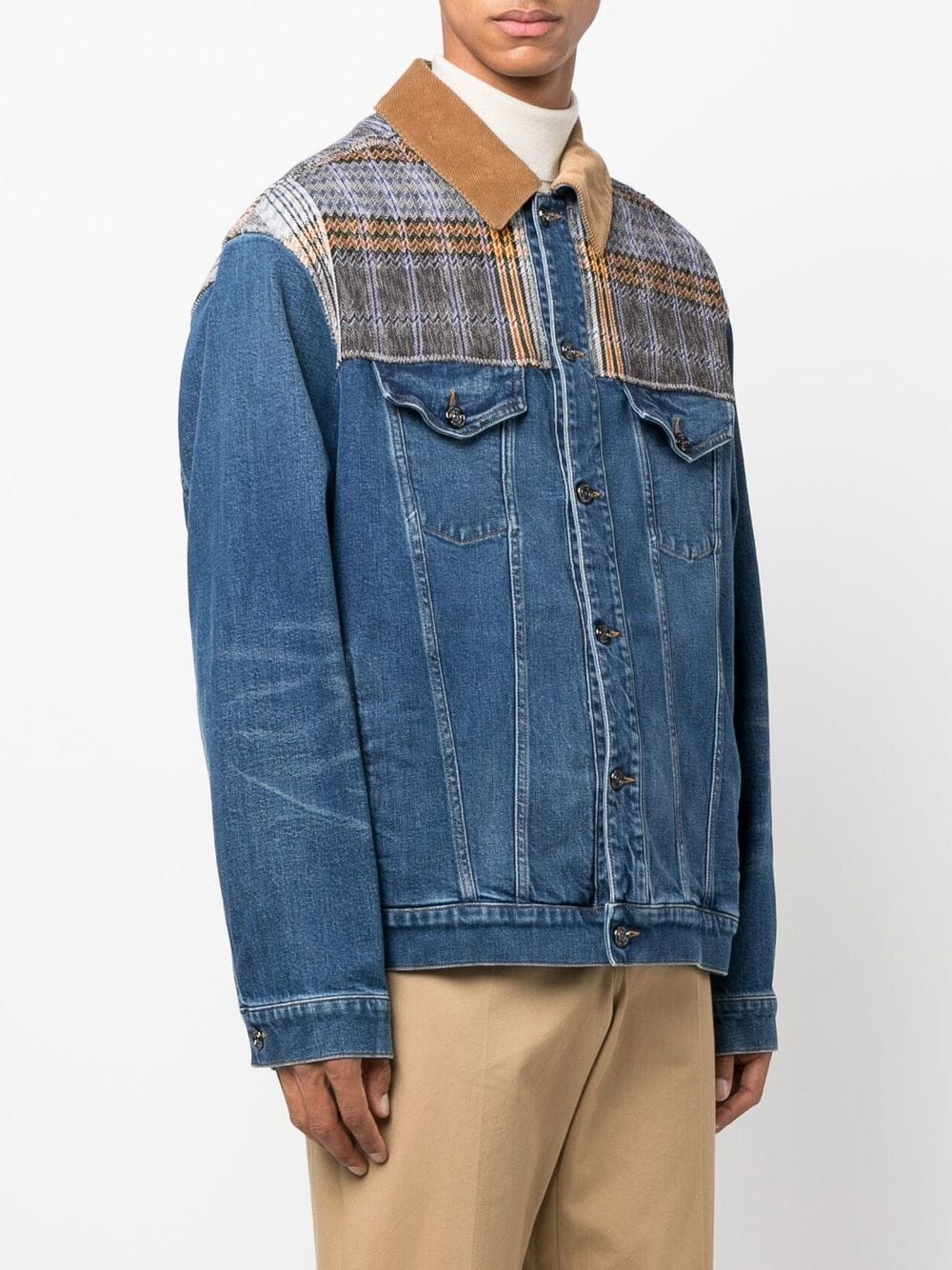 check-pattern denim-jacket - 3