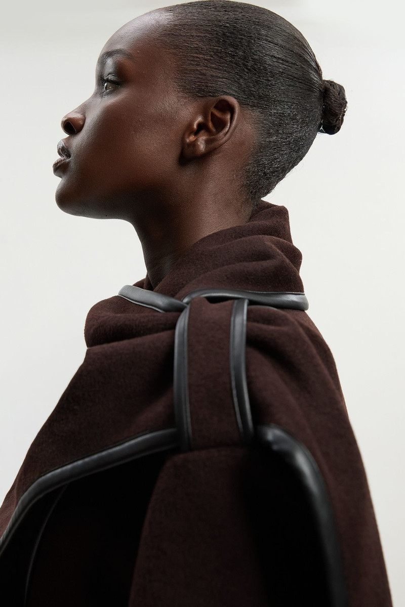 KAREN MILLEN Petite Brushed Wool Pu Mix Scarf Neck Belted Tailored Maxi Coat outlook