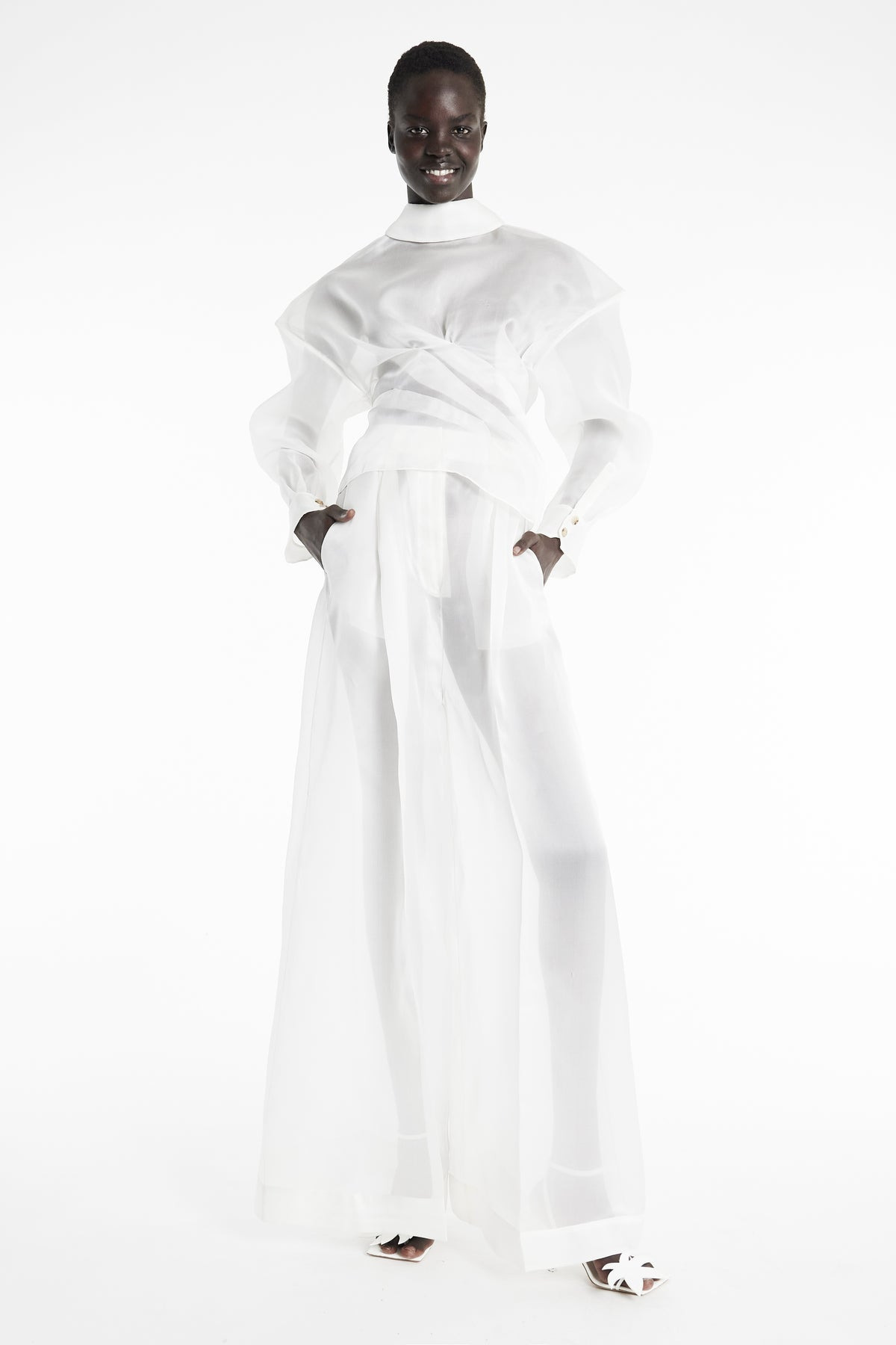 ORGANZA WIDE LEG PANTS WHITE - 7