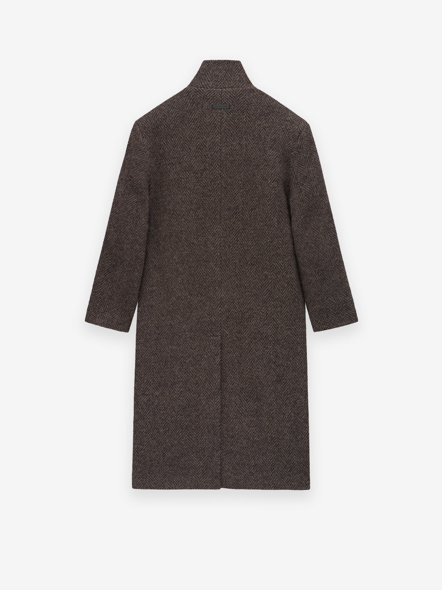 Wool Chevron Stand Collar Overcoat - 3