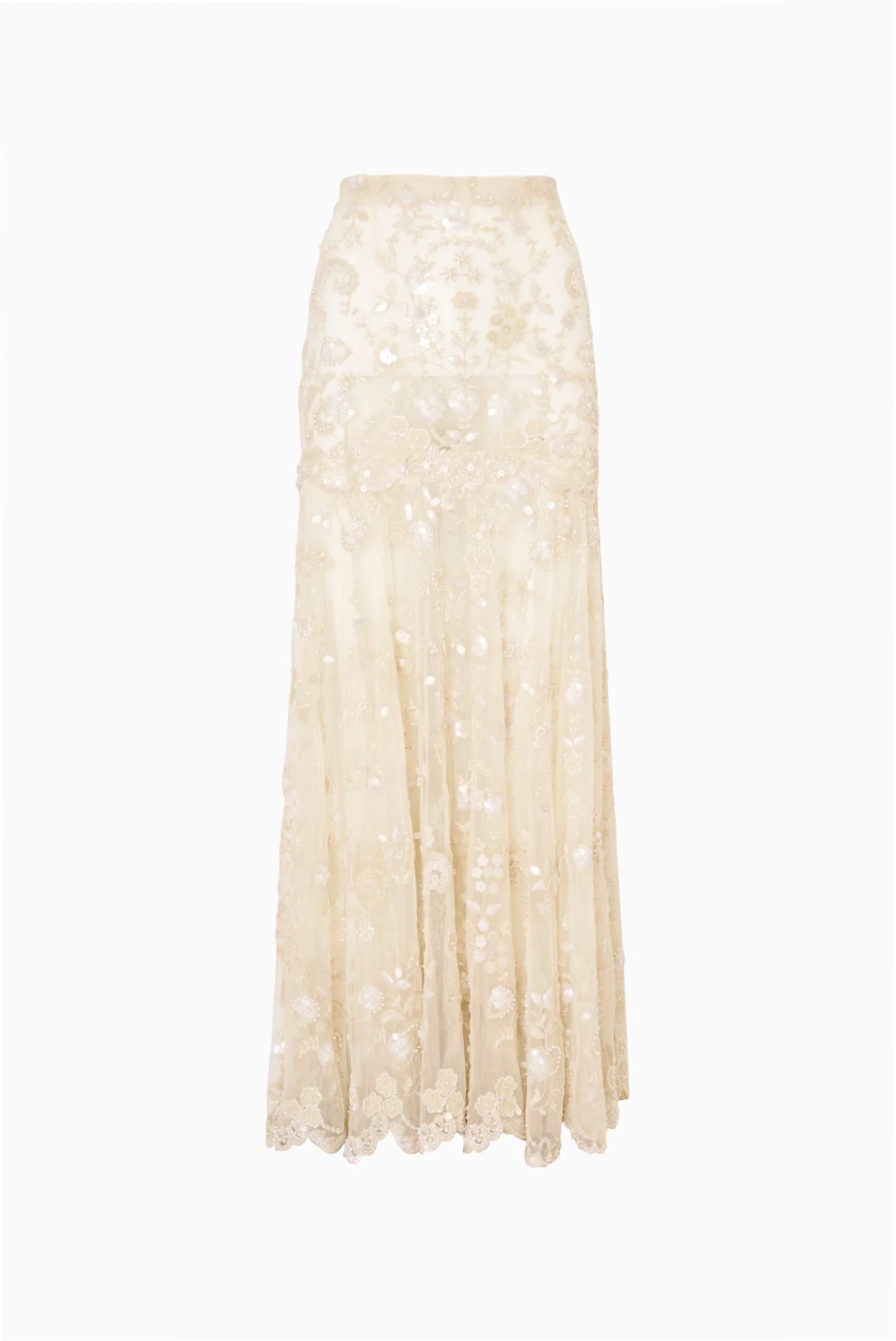 Ryana Pearl Embroidered Mesh Maxi Skirt - 1