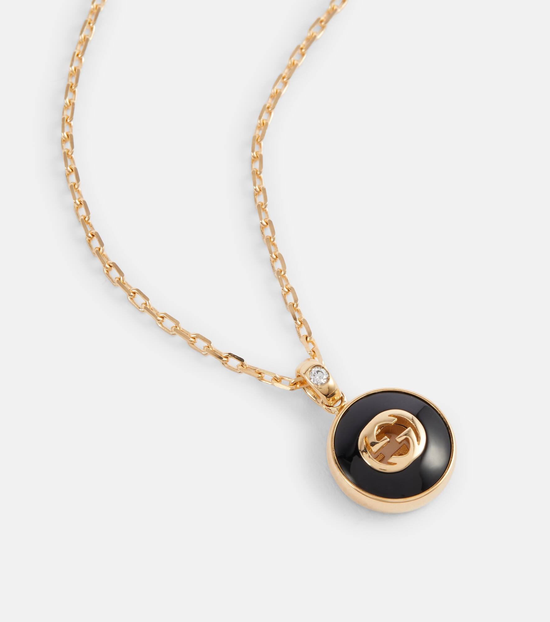 Interlocking G 18kt gold necklace with onyx and diamond - 4