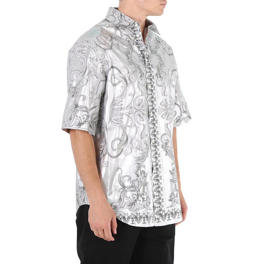 Versace Men's Silver / Black Silver Baroque Silk Shirt - 5